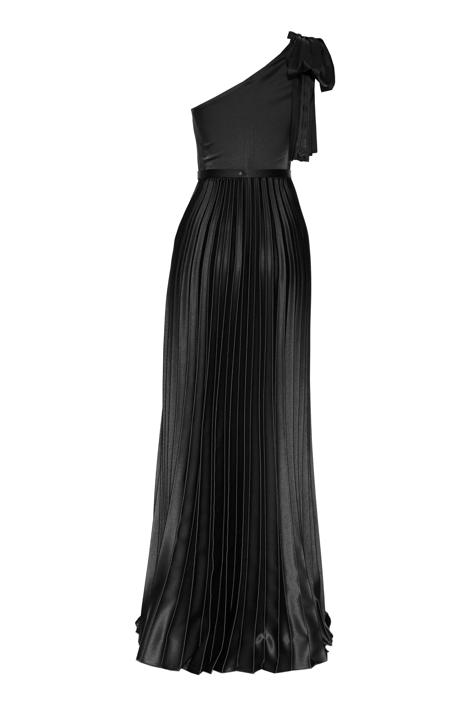 Black plus size satin one arm maxi dress