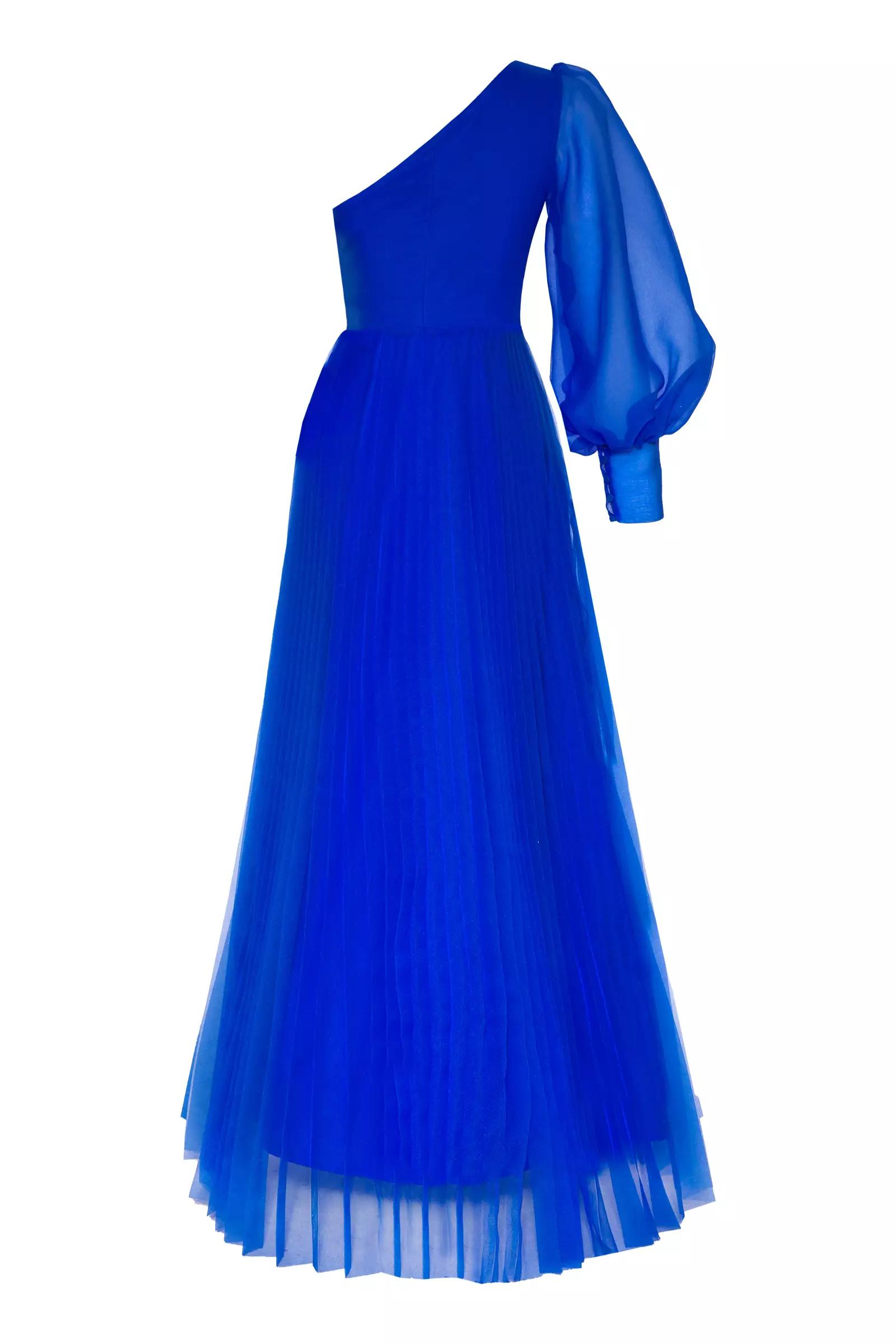 Blue tulle one arm long dress