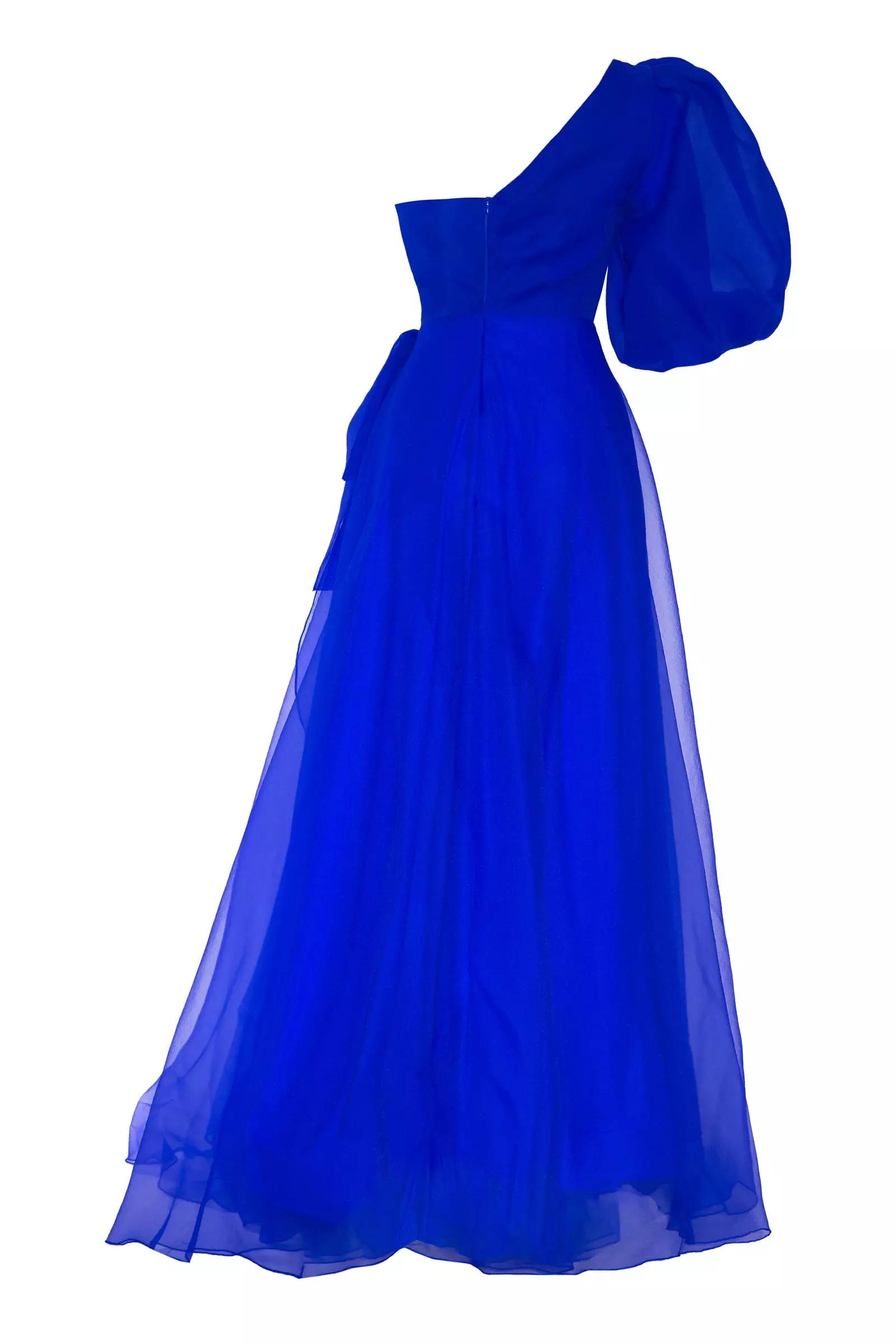 Blue tulle one arm maxi dress