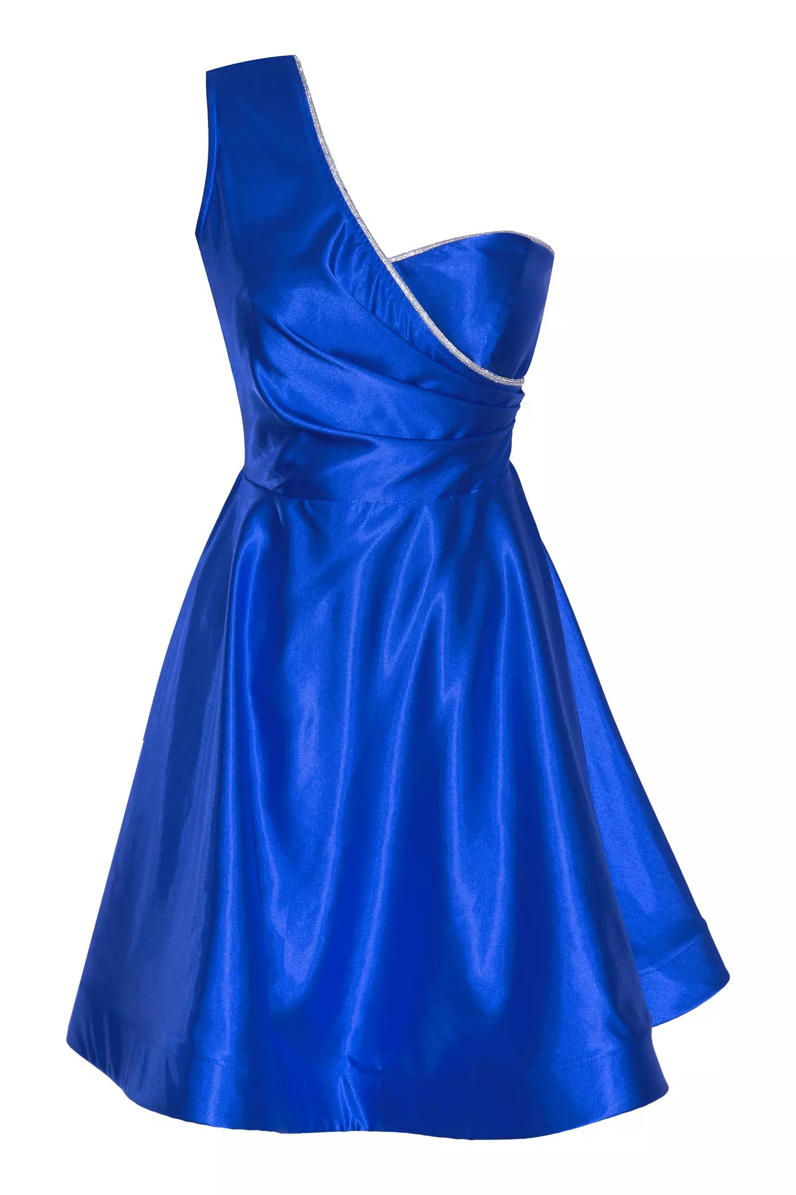 Blue satin one arm mini dress