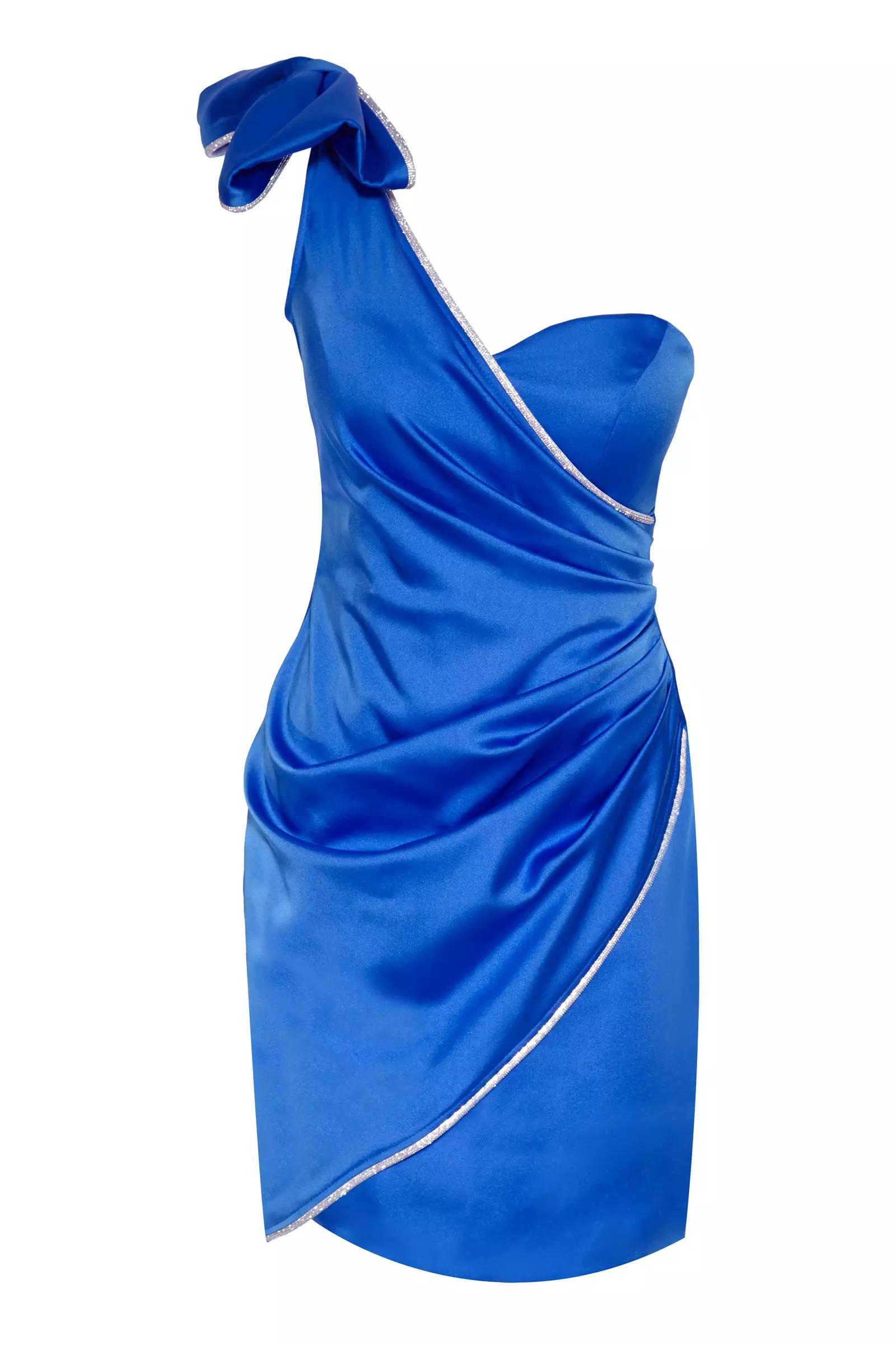 Blue plus size satin sleeveless mini dress