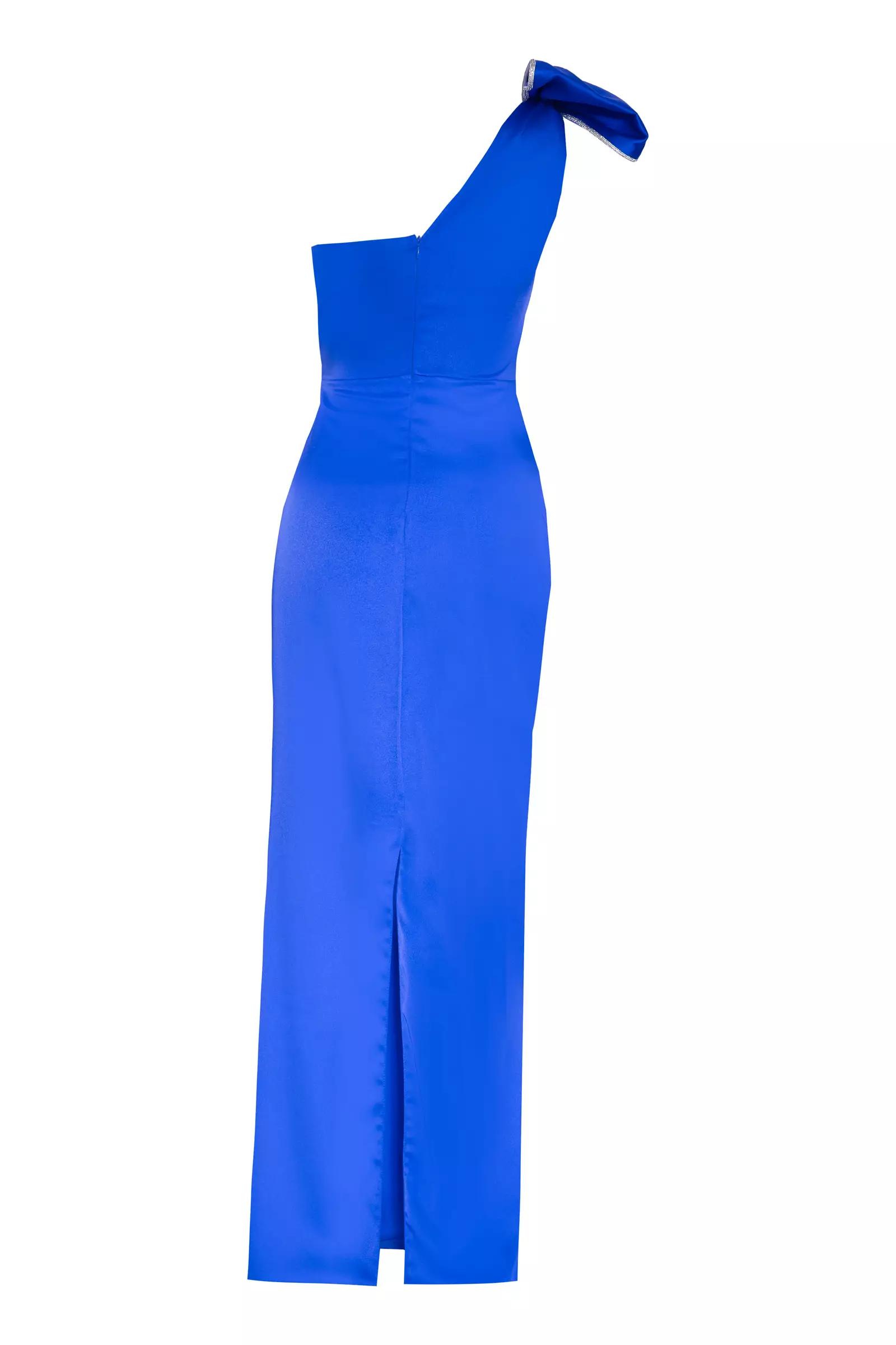 Blue satin one arm maxi dress