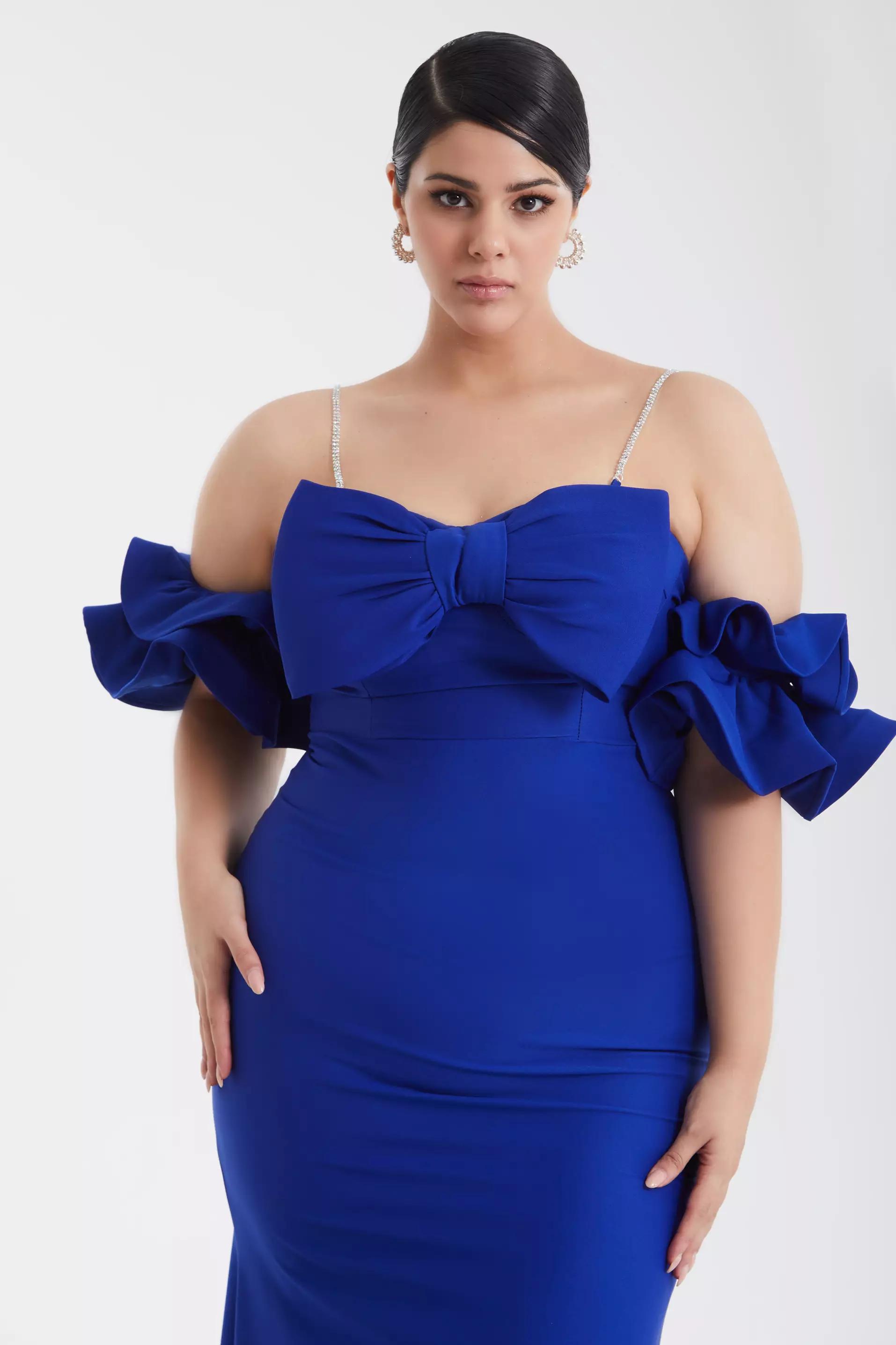 Blue Plus Size Crepe Sleeveless Maxi Dress