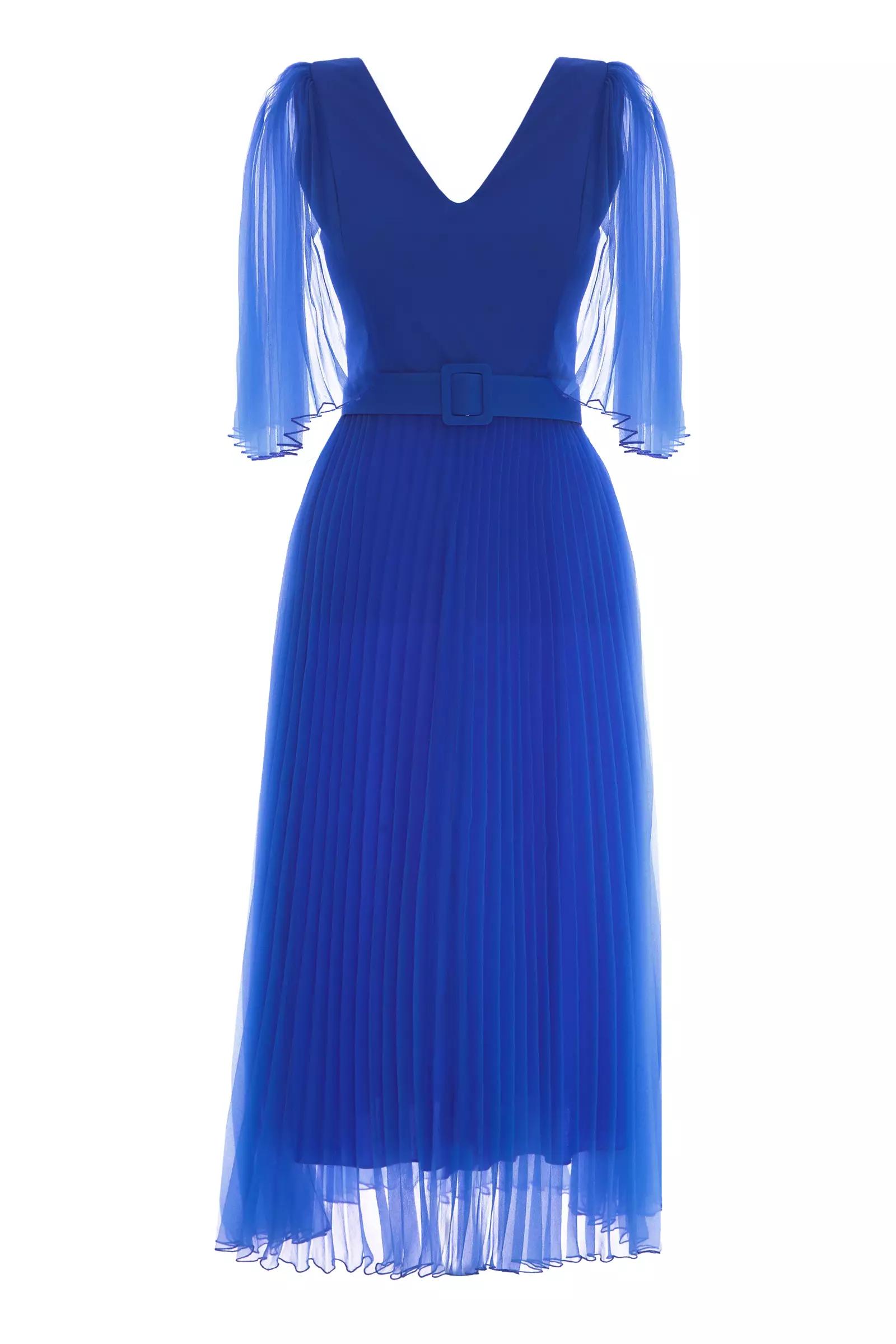 Blue Tulle 3/4 Sleeve Midi Dress