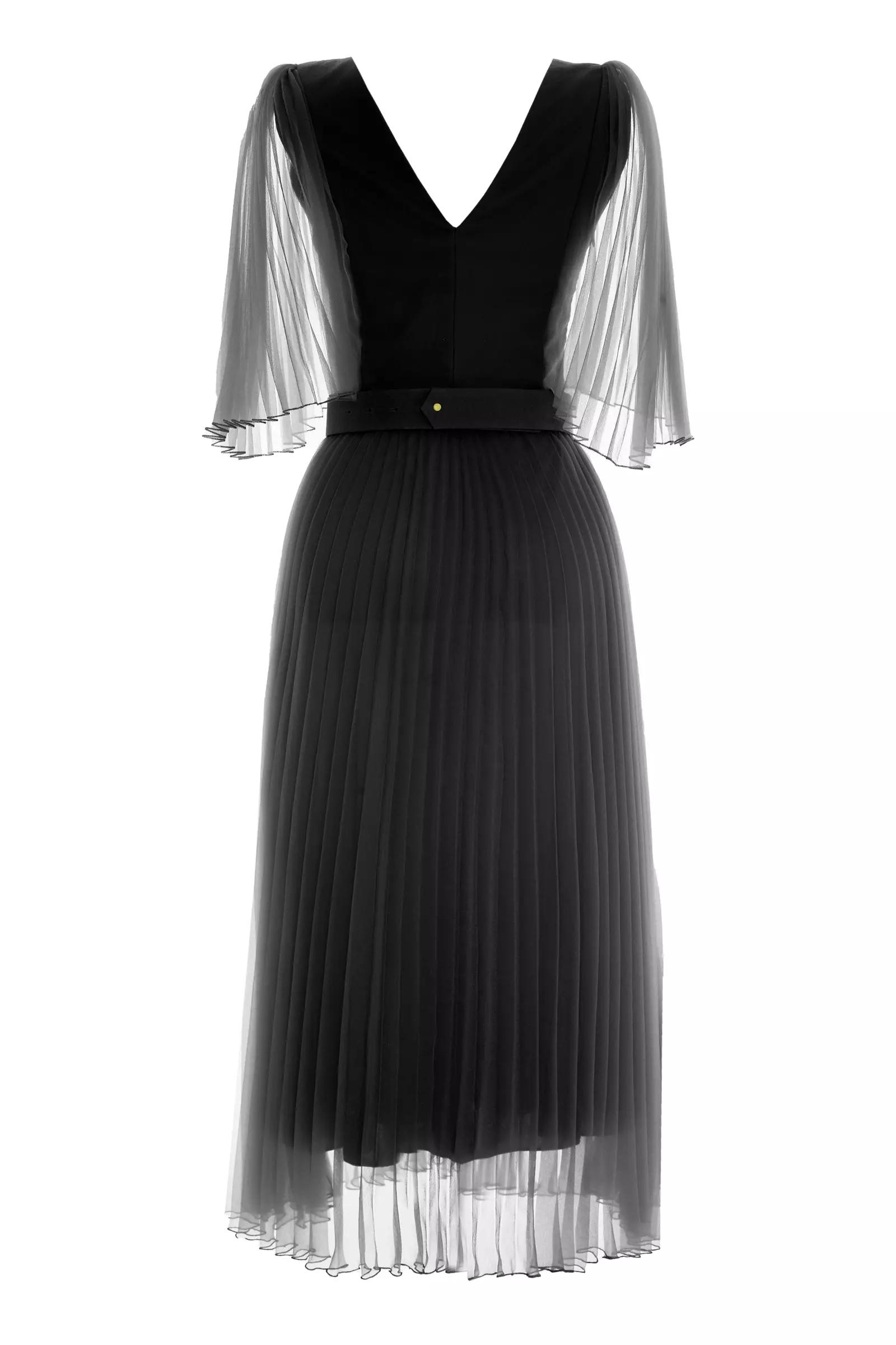 Black Tulle 3/4 Sleeve Midi Dress