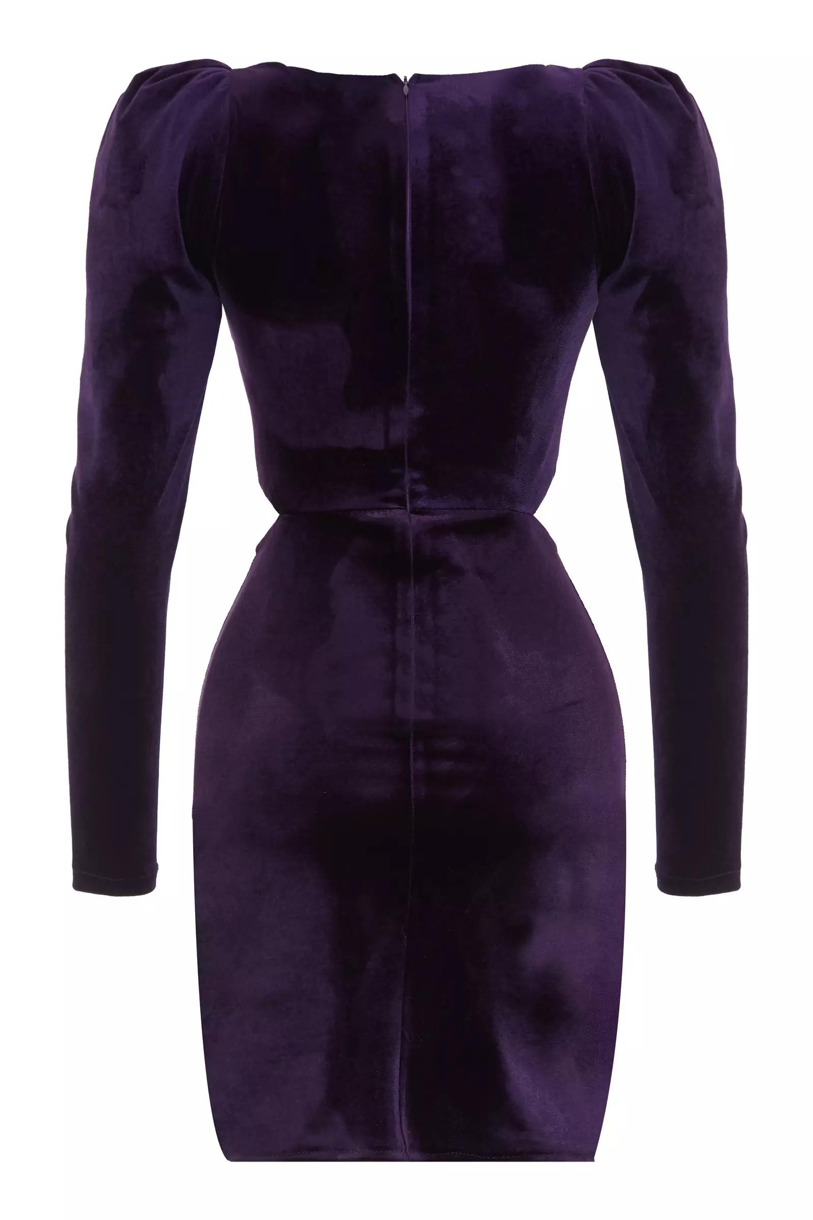 Purple Velvet Long Sleeve Mini Dress