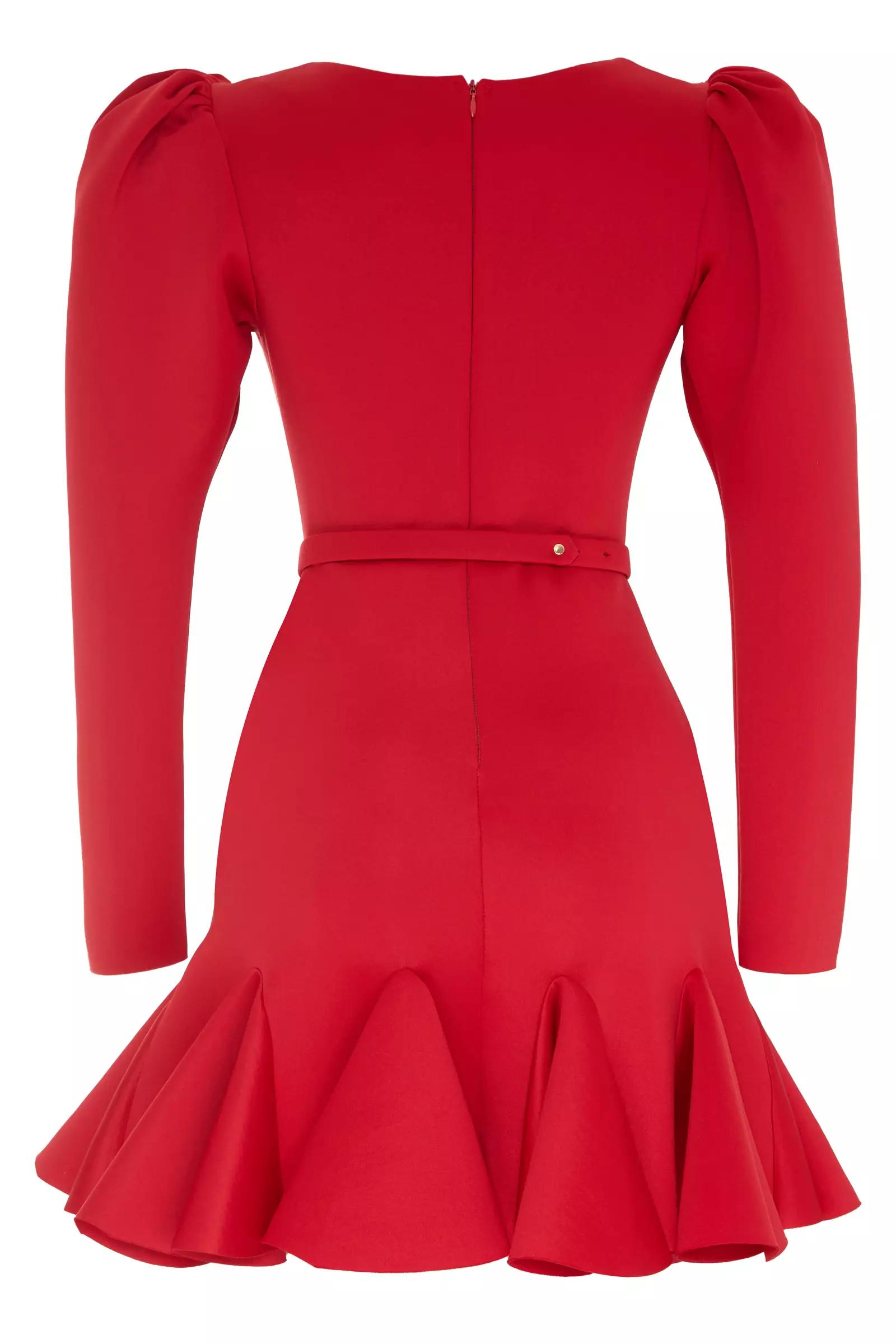 Red wowen long sleeve mini dress