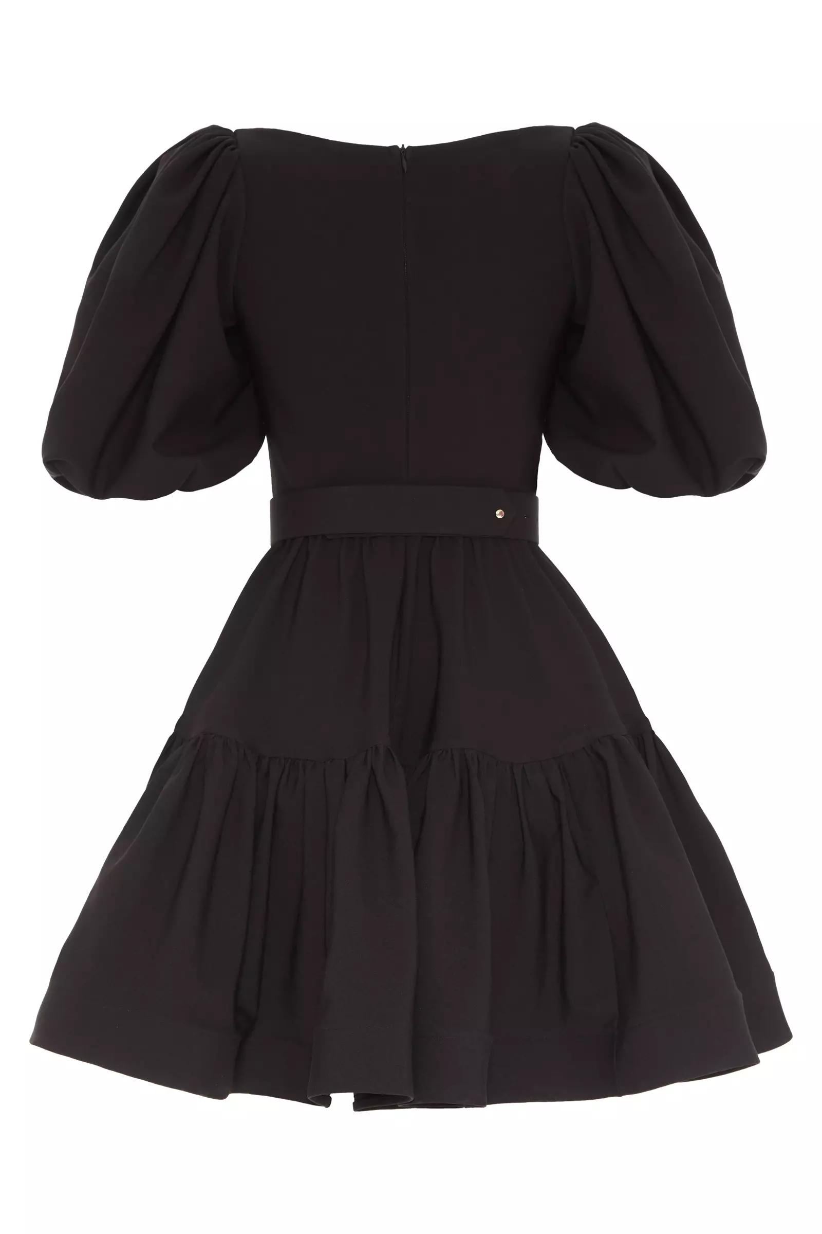 Black crepe short sleeve mini dress