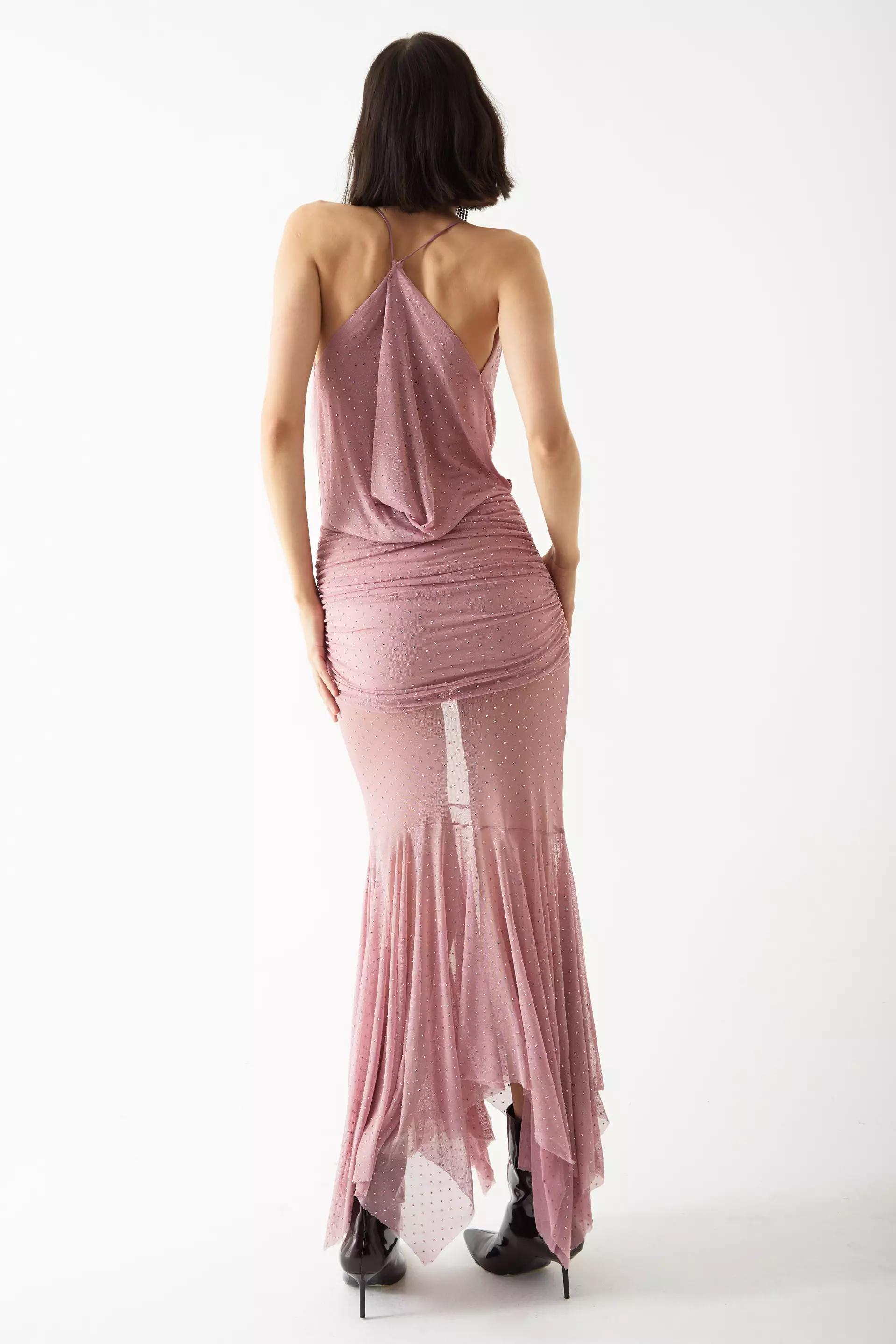 Pink tulle sleeveless maxi dress