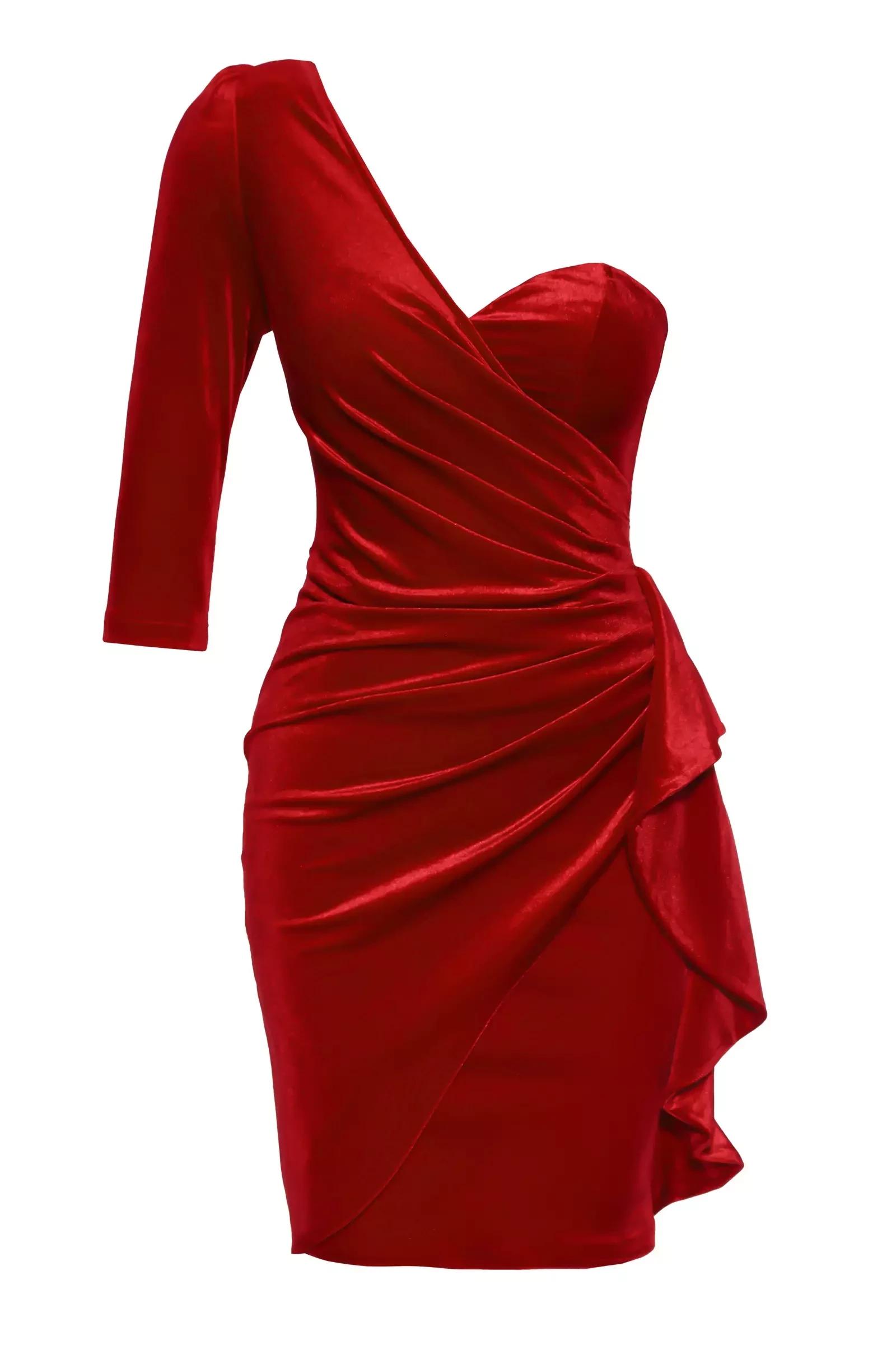 Red velvet one arm mini dress