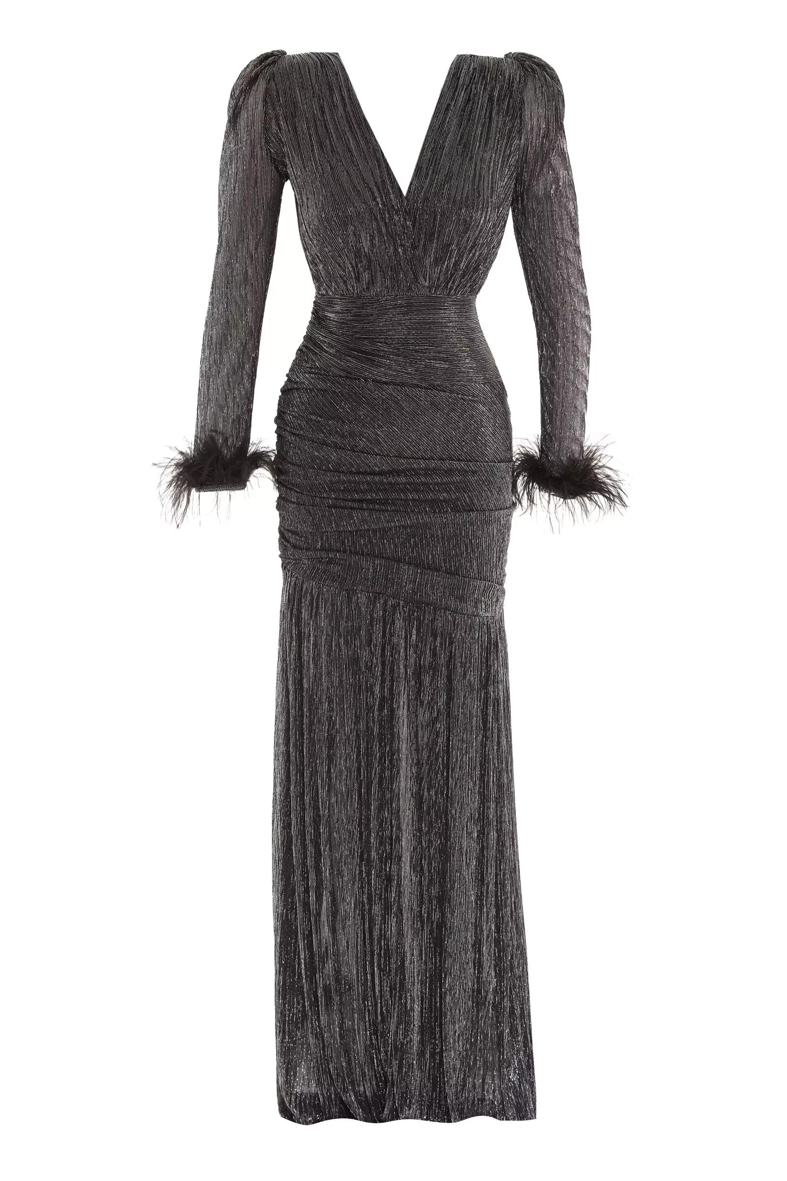 Siyah gümüş moonlight long sleeve maxi dress