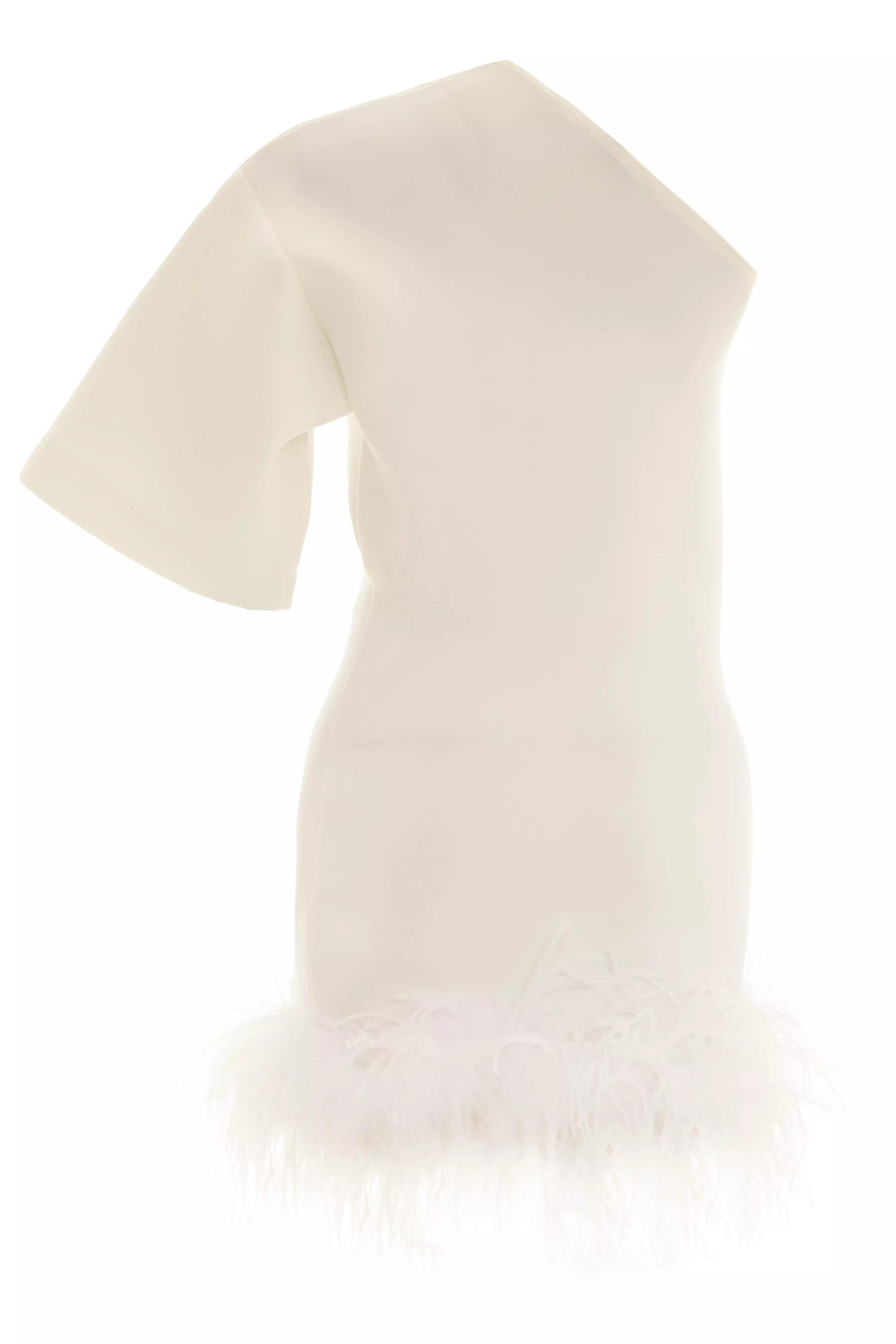 White Wowen One Arm Mini Dress