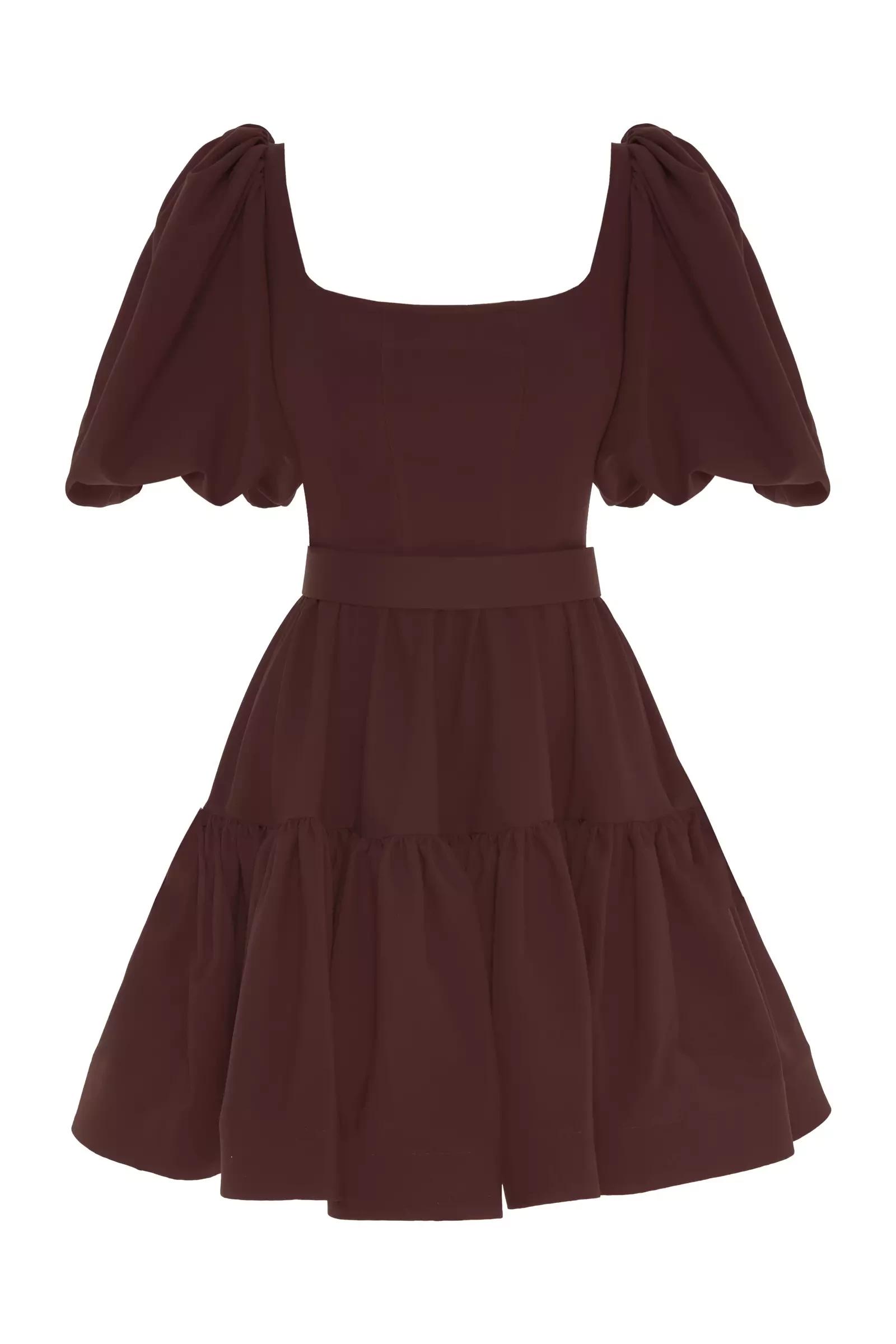Brown crepe short sleeve mini dress