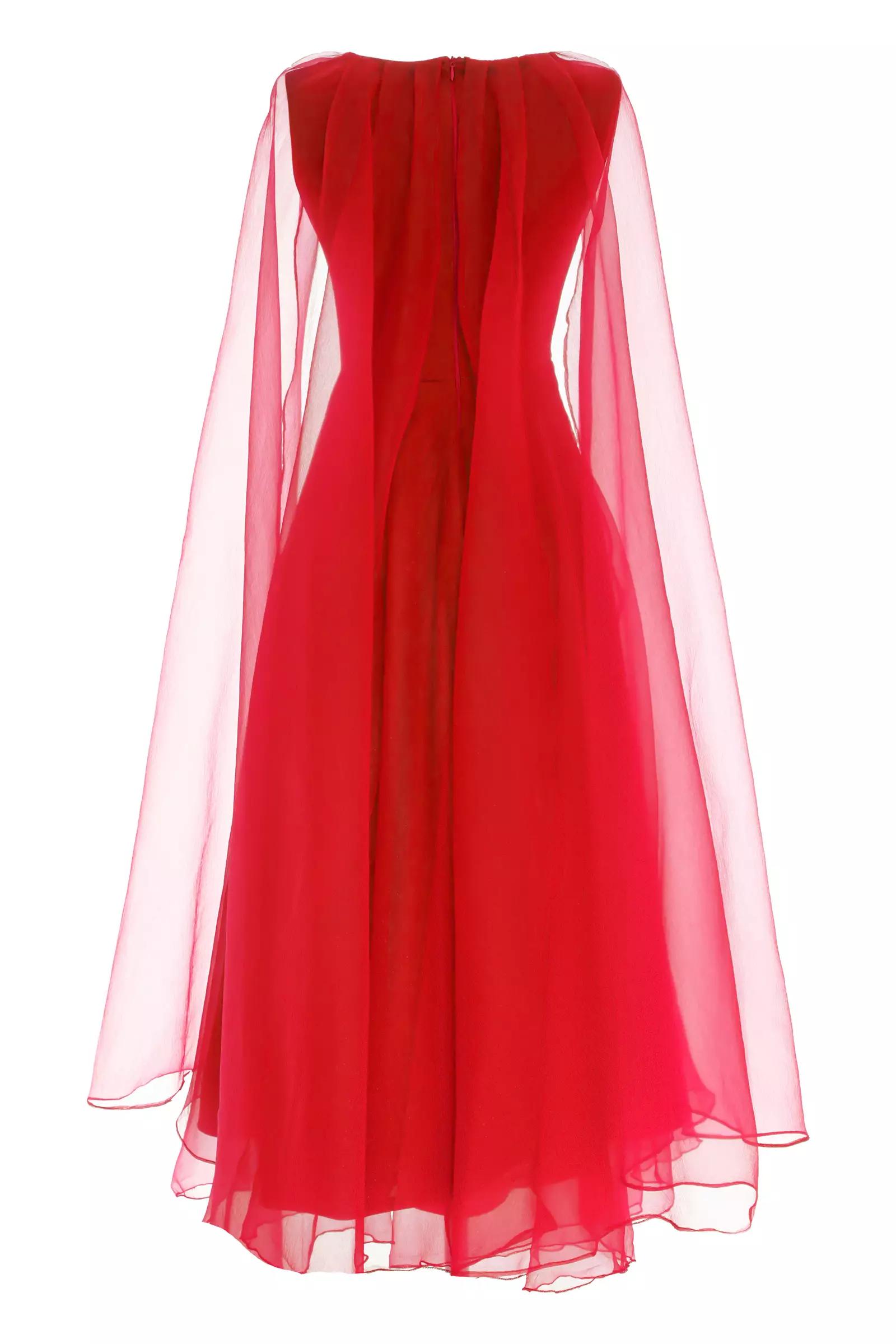 Red tulle long sleeve maxi dress