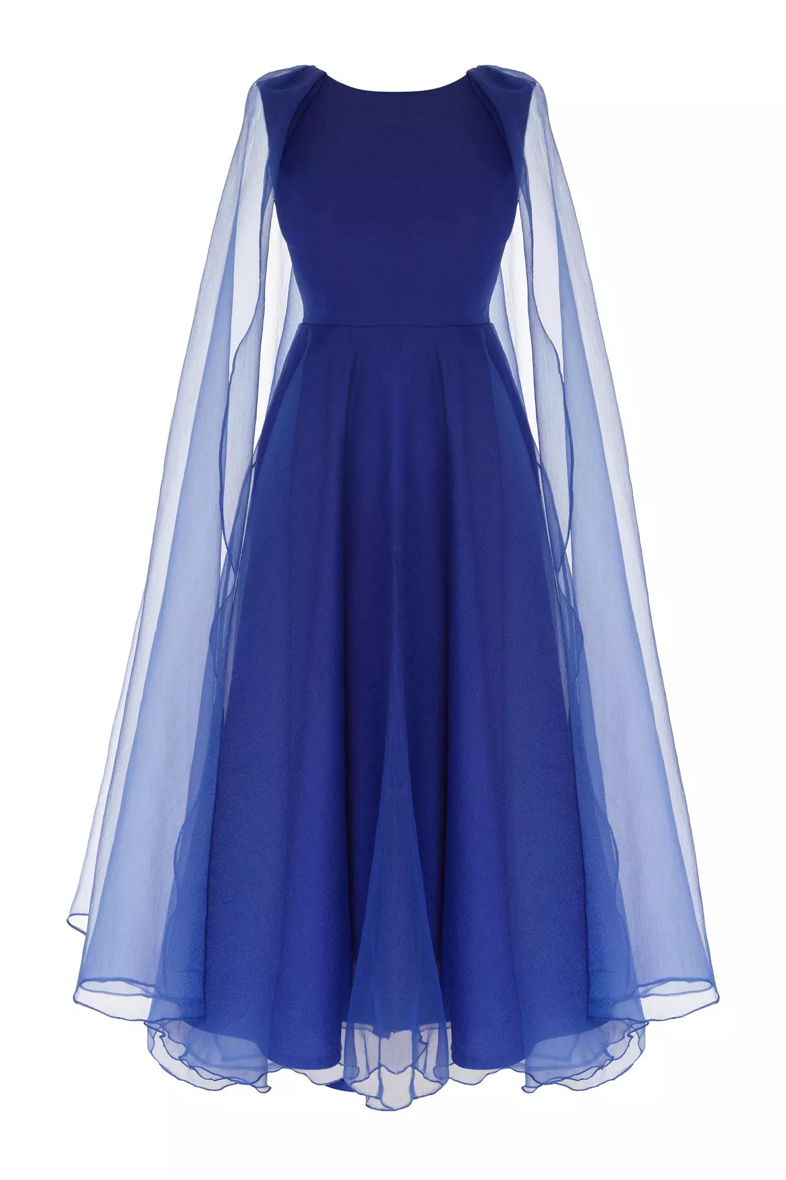 Blue tulle long sleeve maxi dress