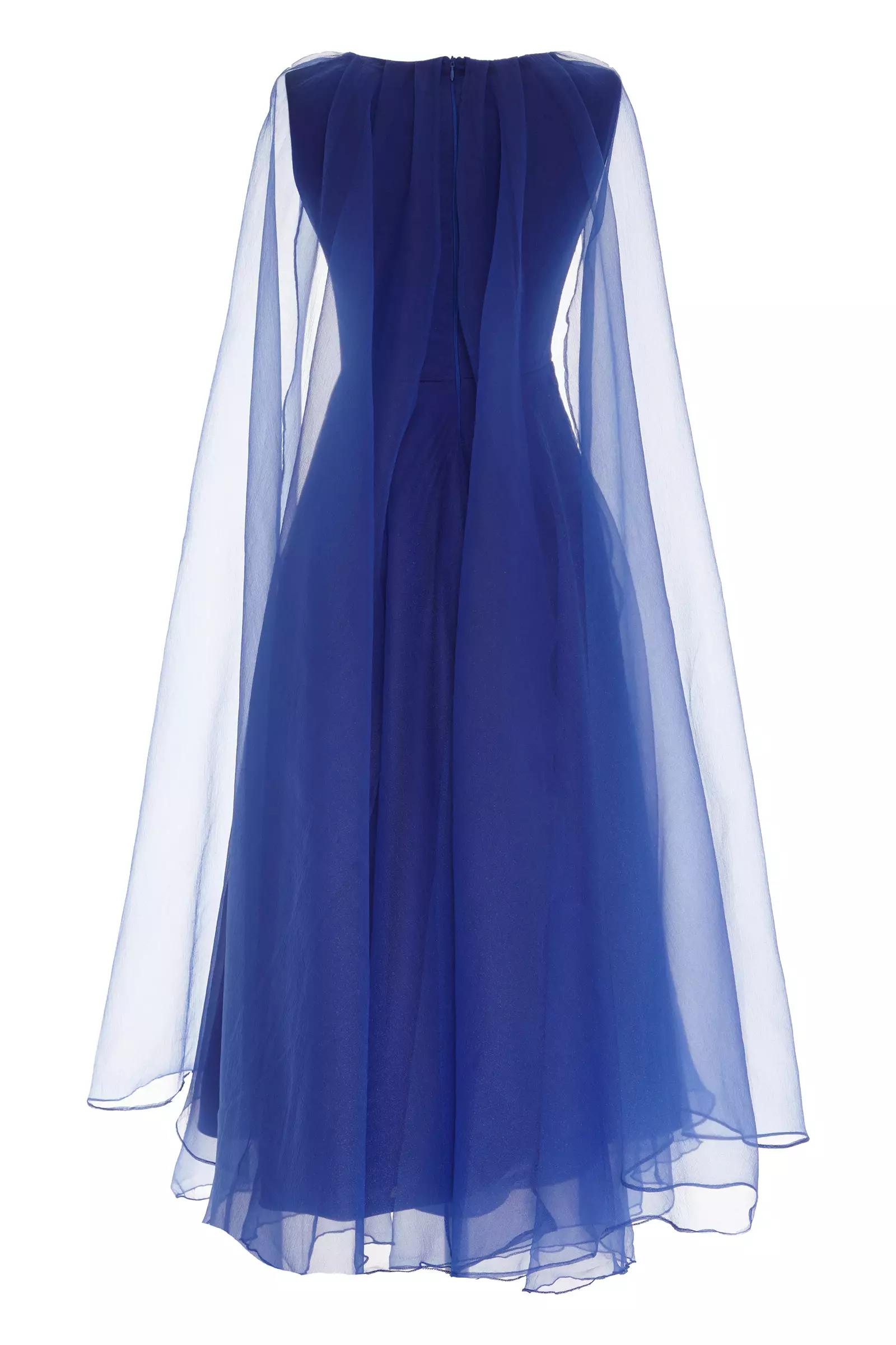 Blue tulle long sleeve maxi dress