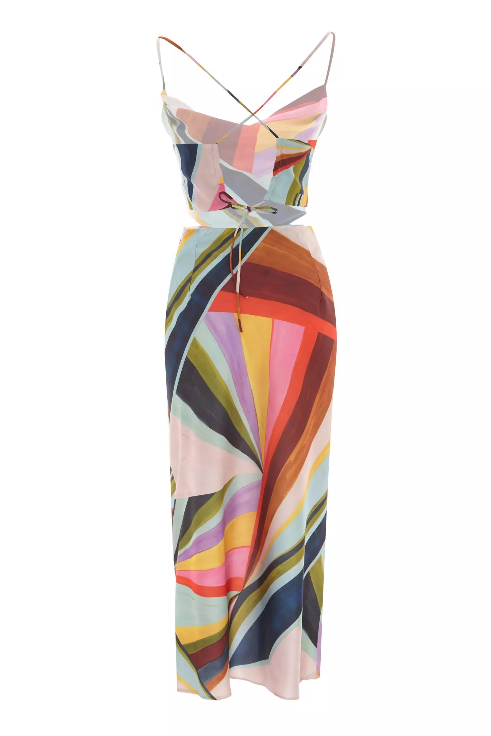 Printed satin sleeveless maxi dress
