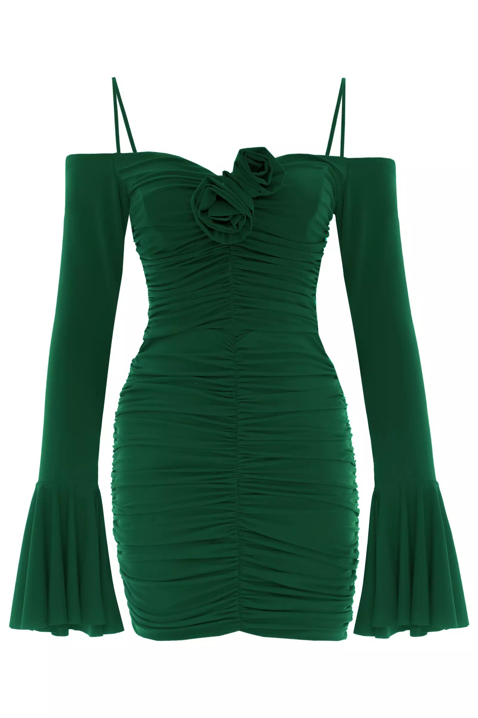 Green sendy long sleeve mini dress