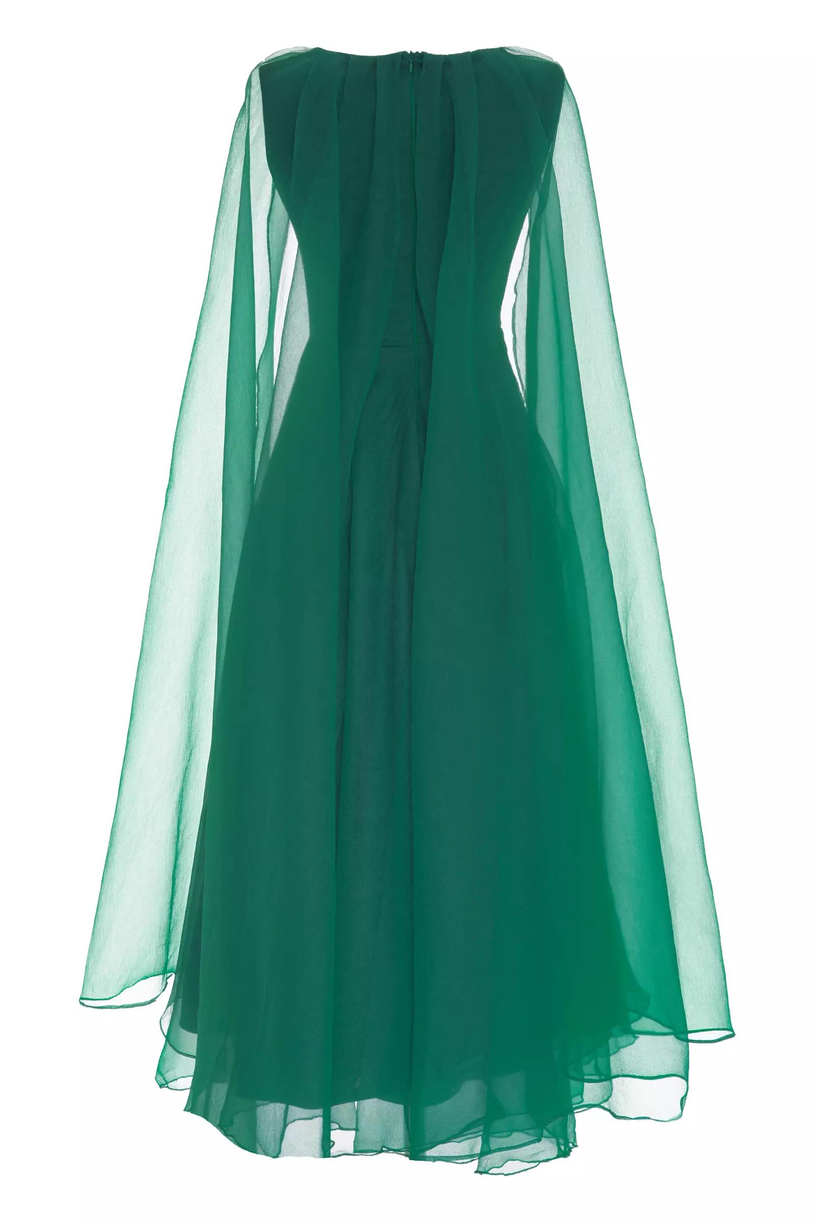 Green tulle long sleeve maxi dress