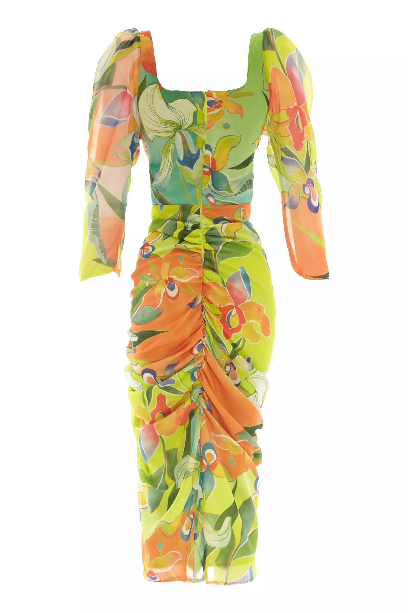 Printed sifon 3/4 sleeve maxi dress