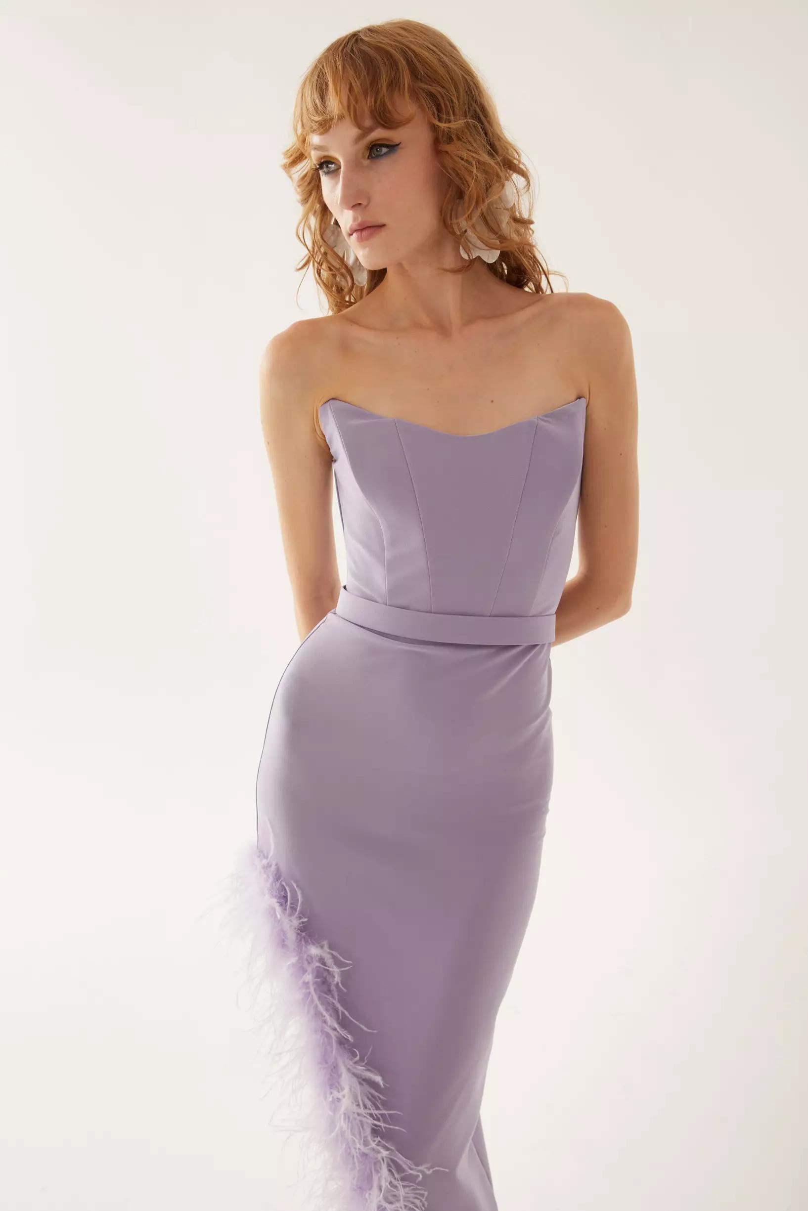 Lilac crepe strapless long dress