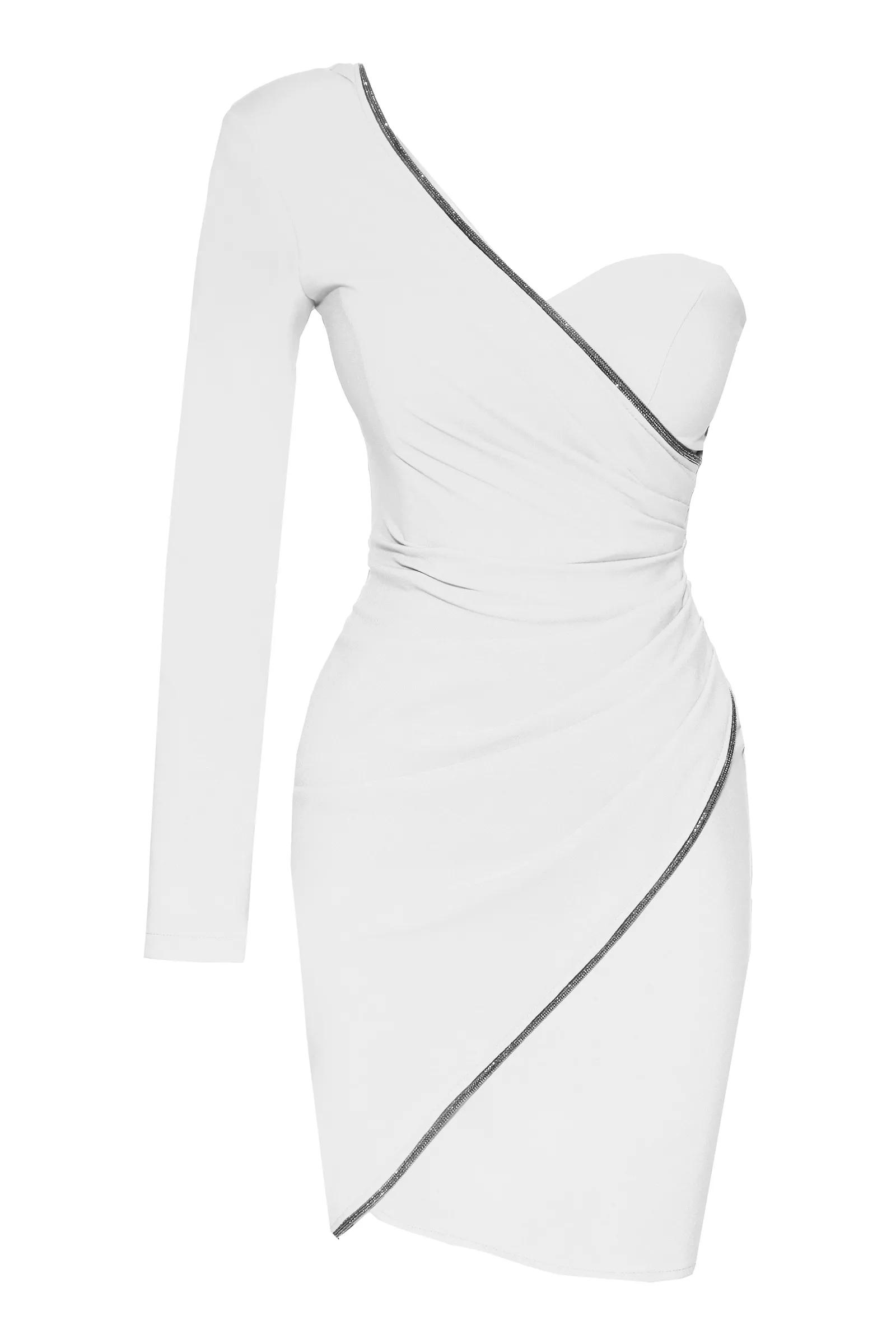 White Plus Size Crepe One Arm Mini Dress