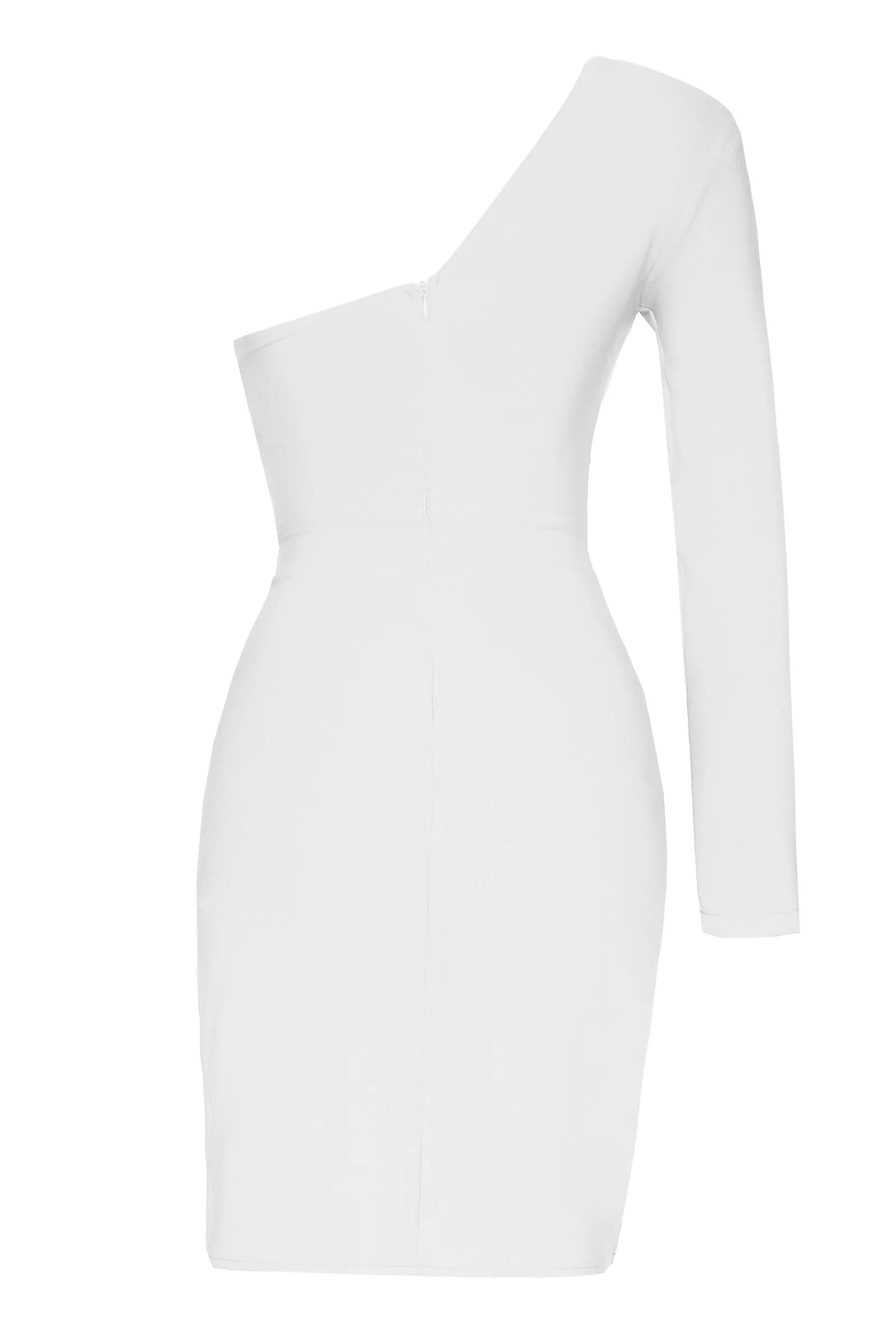 White Plus Size Crepe One Arm Mini Dress