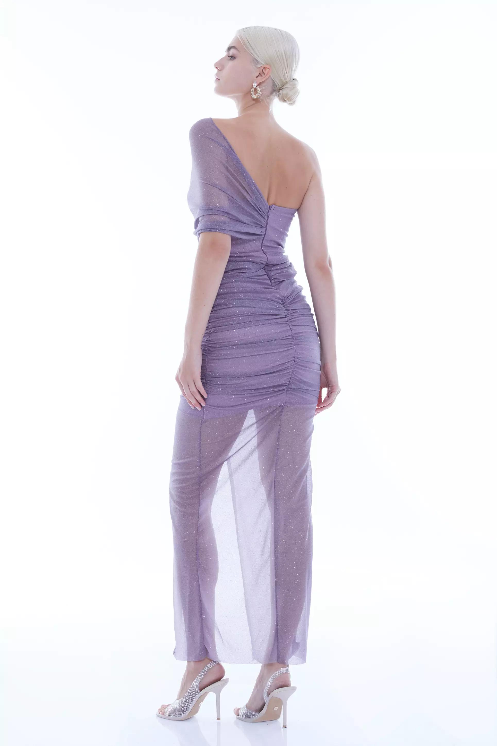 Lilac Tulle One Arm Maxi Dress