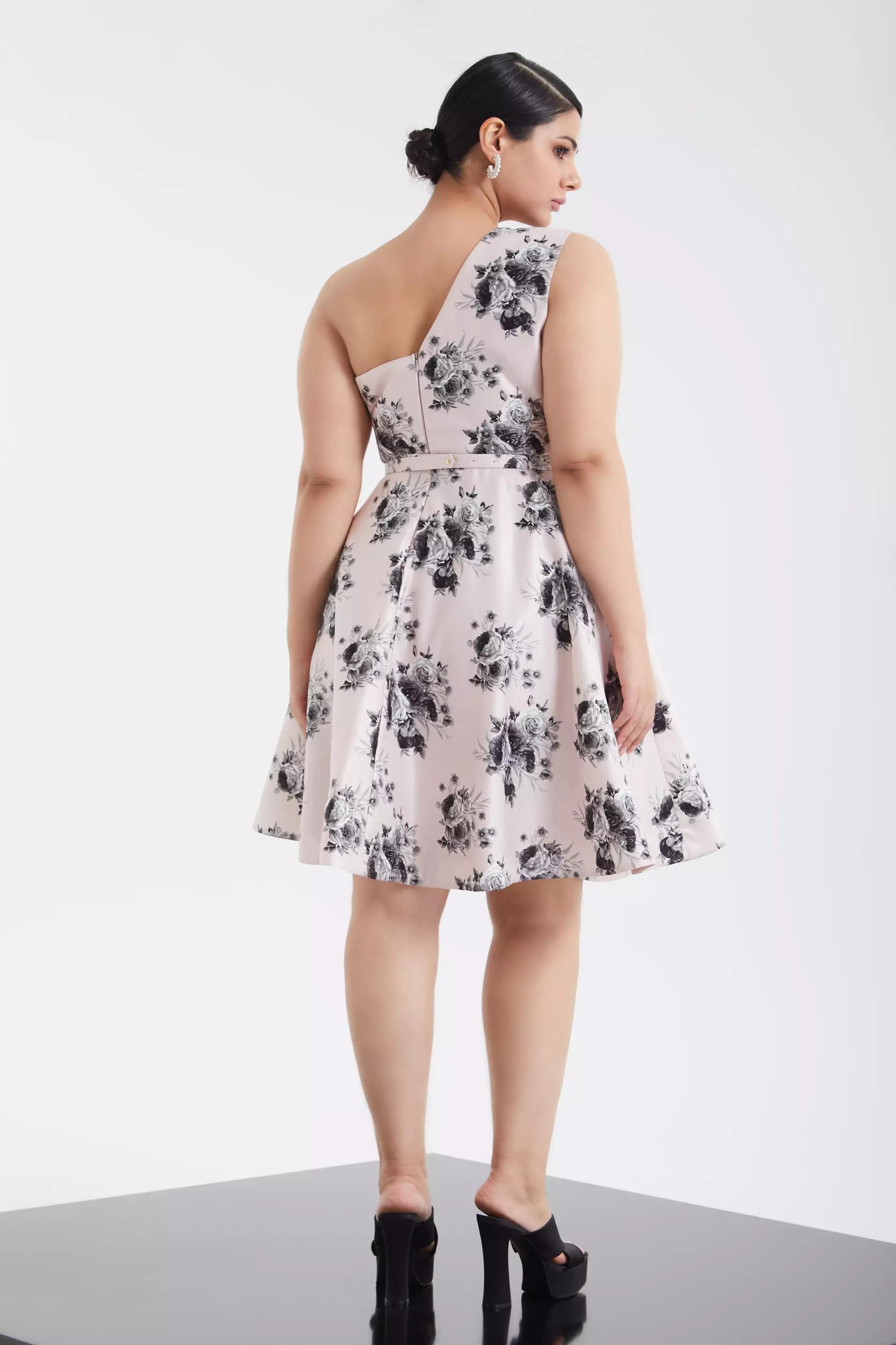 B&W Plus Size Satin One Arm Mini Dress