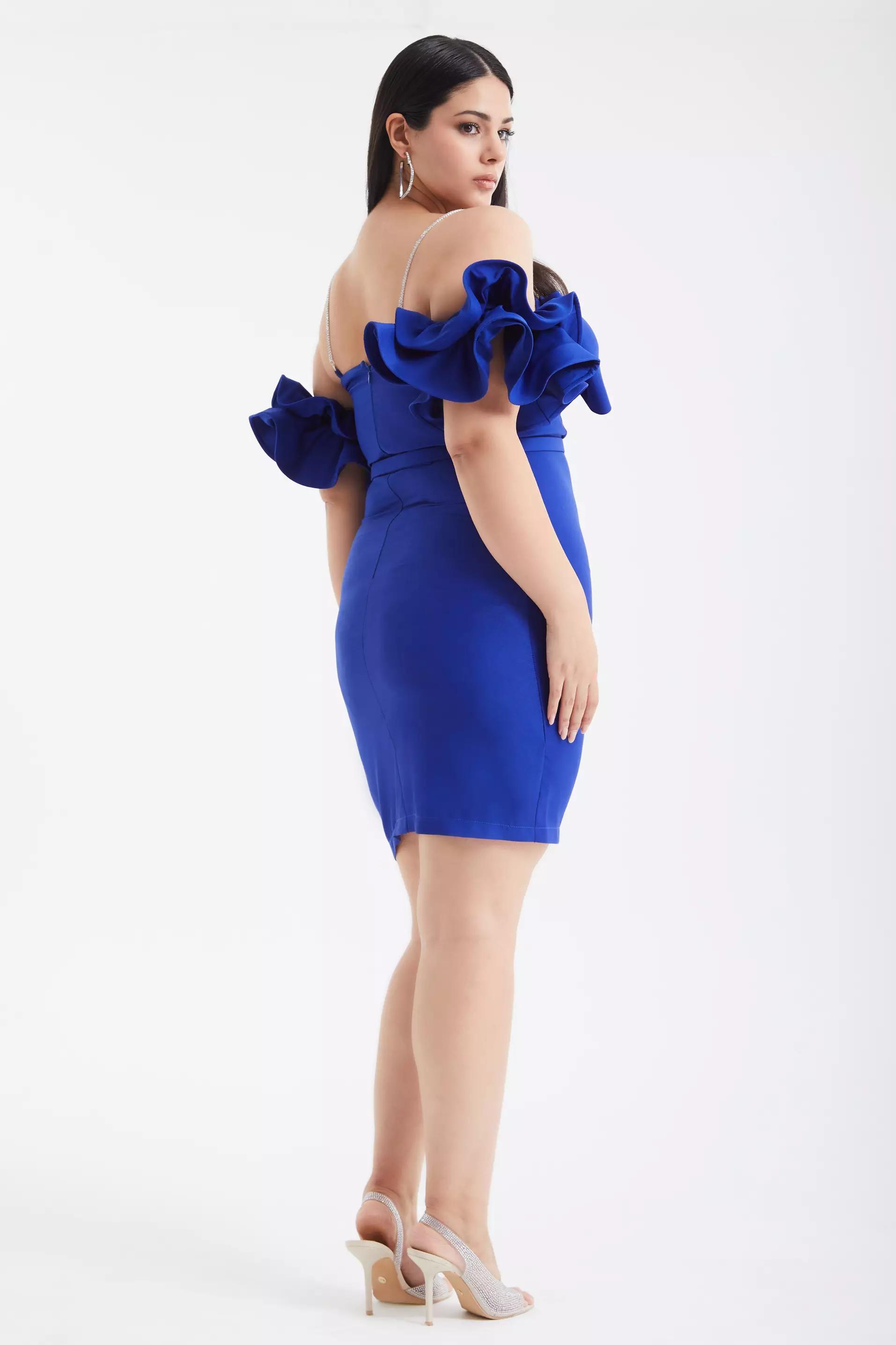 Blue plus size crepe sleeveless mini dress