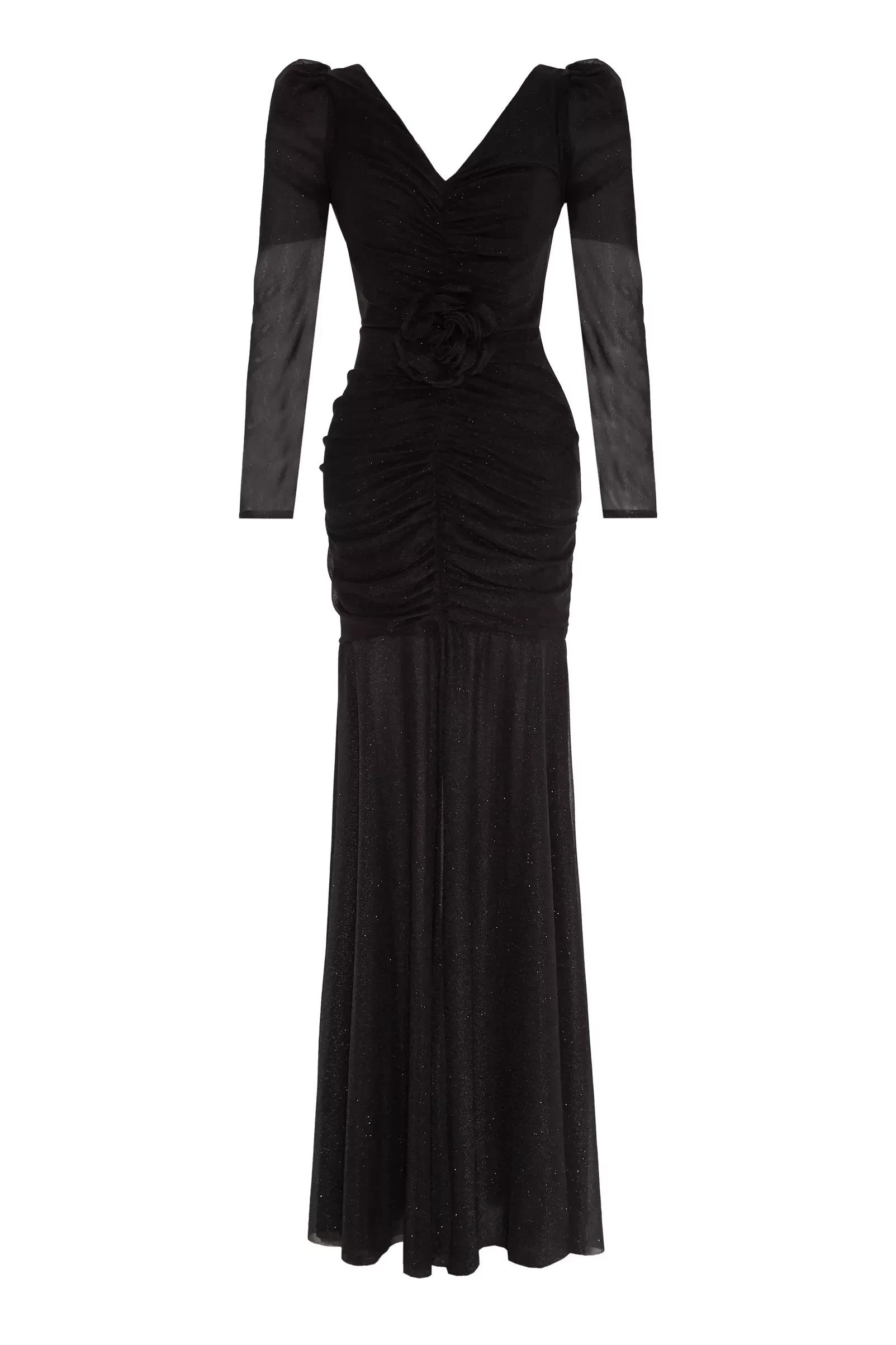 Black tulle long sleeve maxi dress