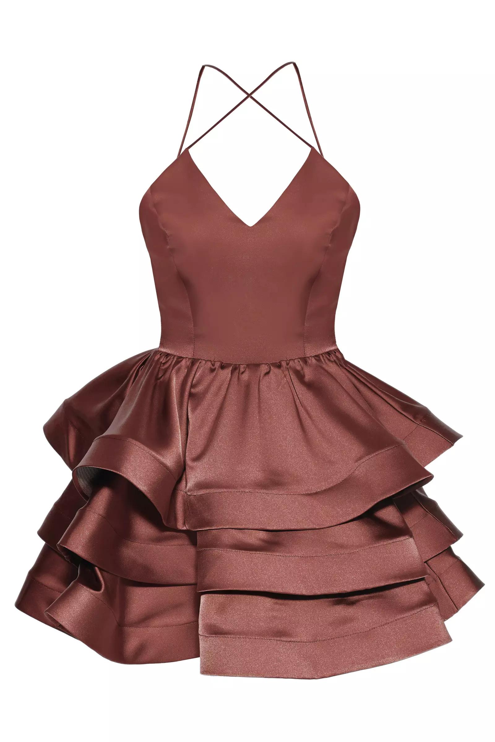 Brown Satin Sleeveless Mini Dress