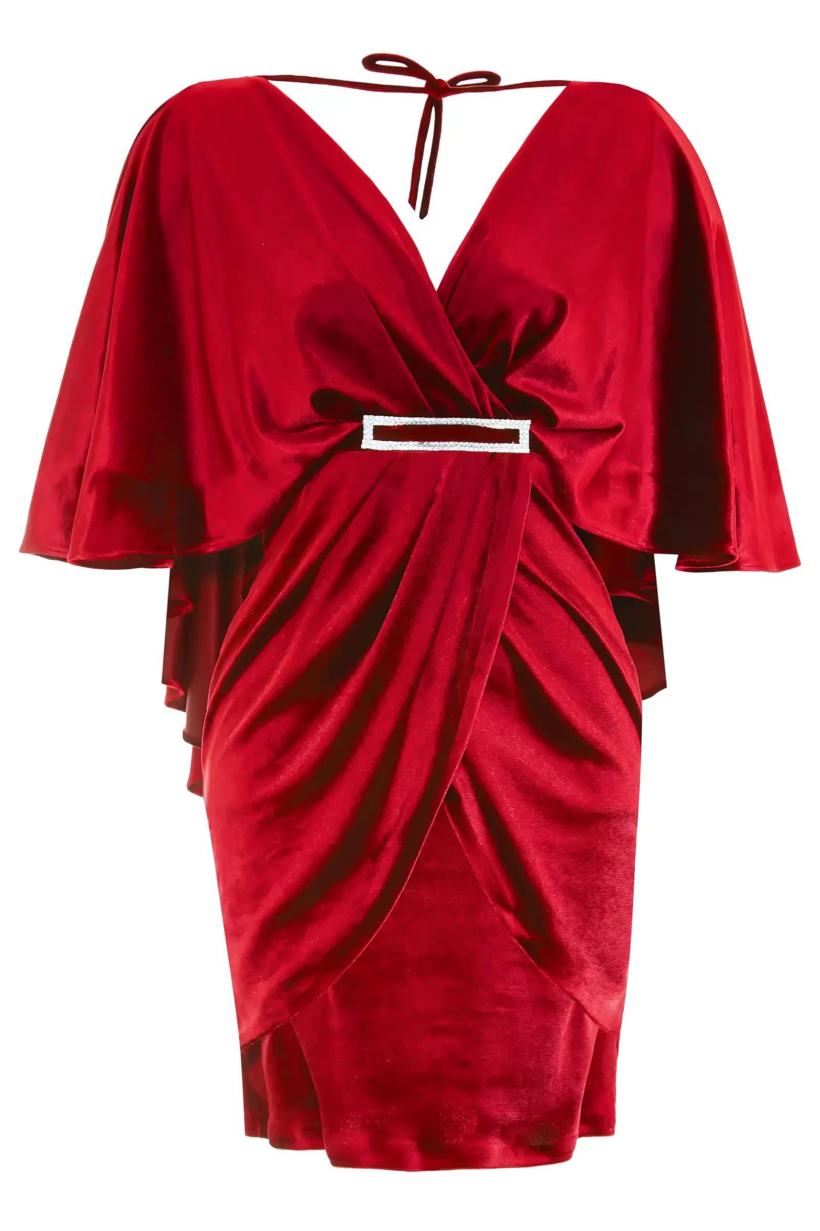 Red velvet short sleeve mini dress