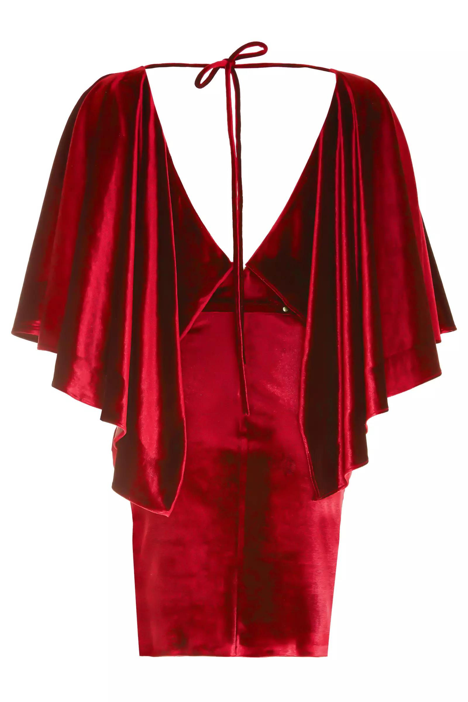 Red velvet short sleeve mini dress