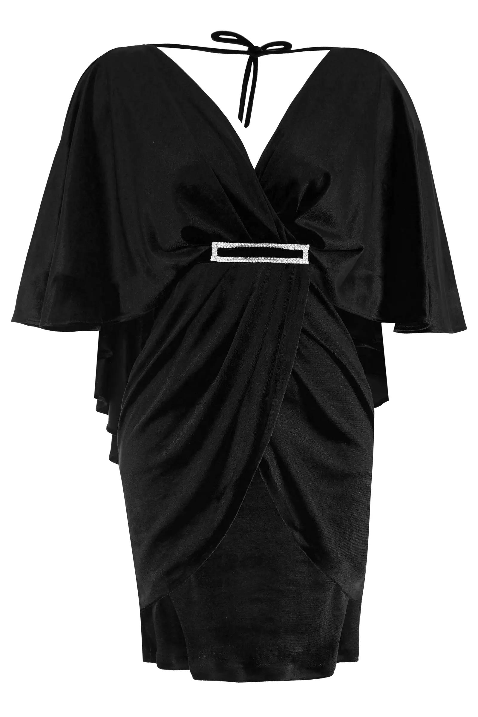 Black velvet short sleeve mini dress