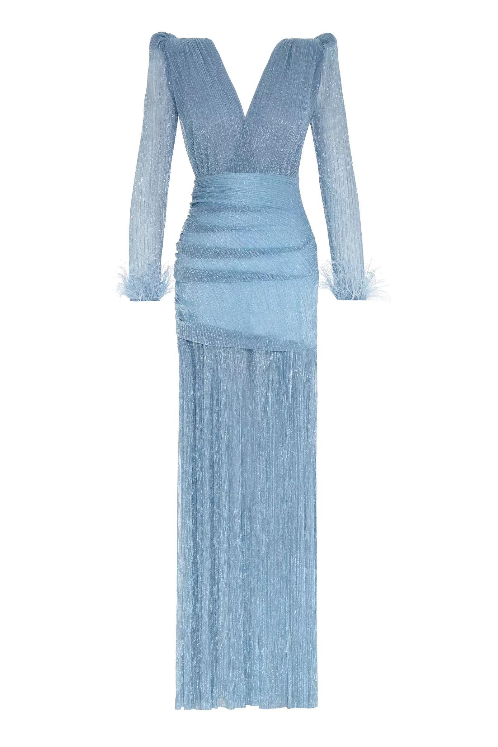 Blue Simli Long Sleeve Maxi Dress