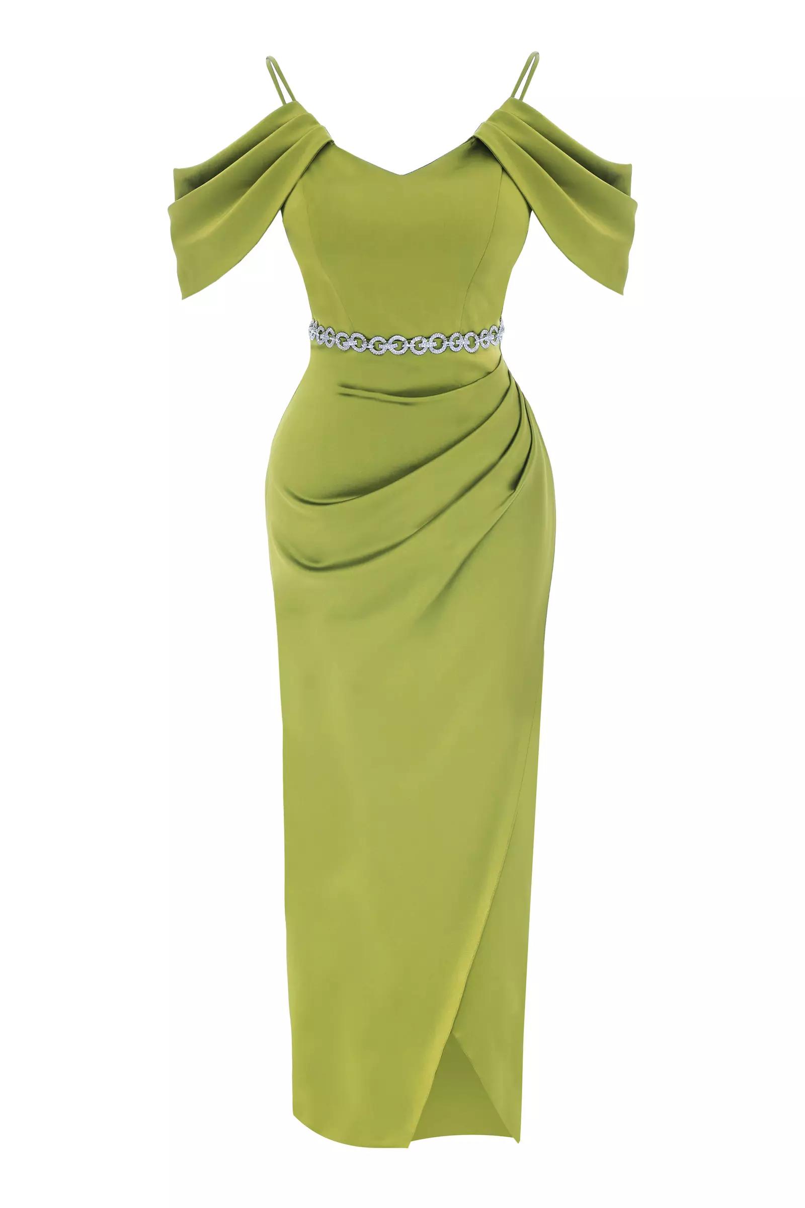 Peanut green satin sleeveless maxi dress