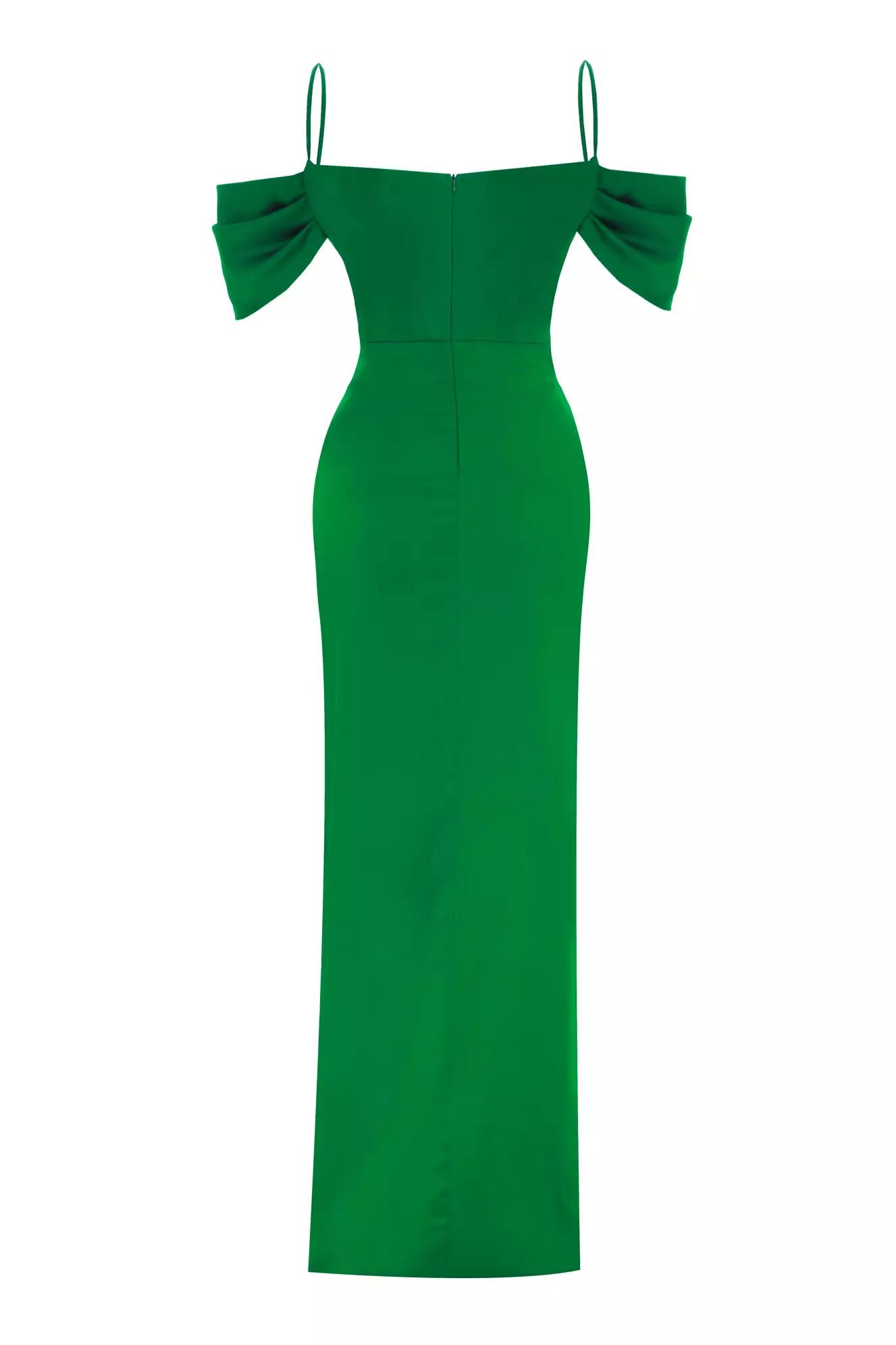 Green satin sleeveless maxi dress