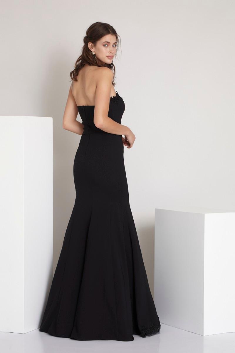 Black Crepe Strapless Maxi Dress