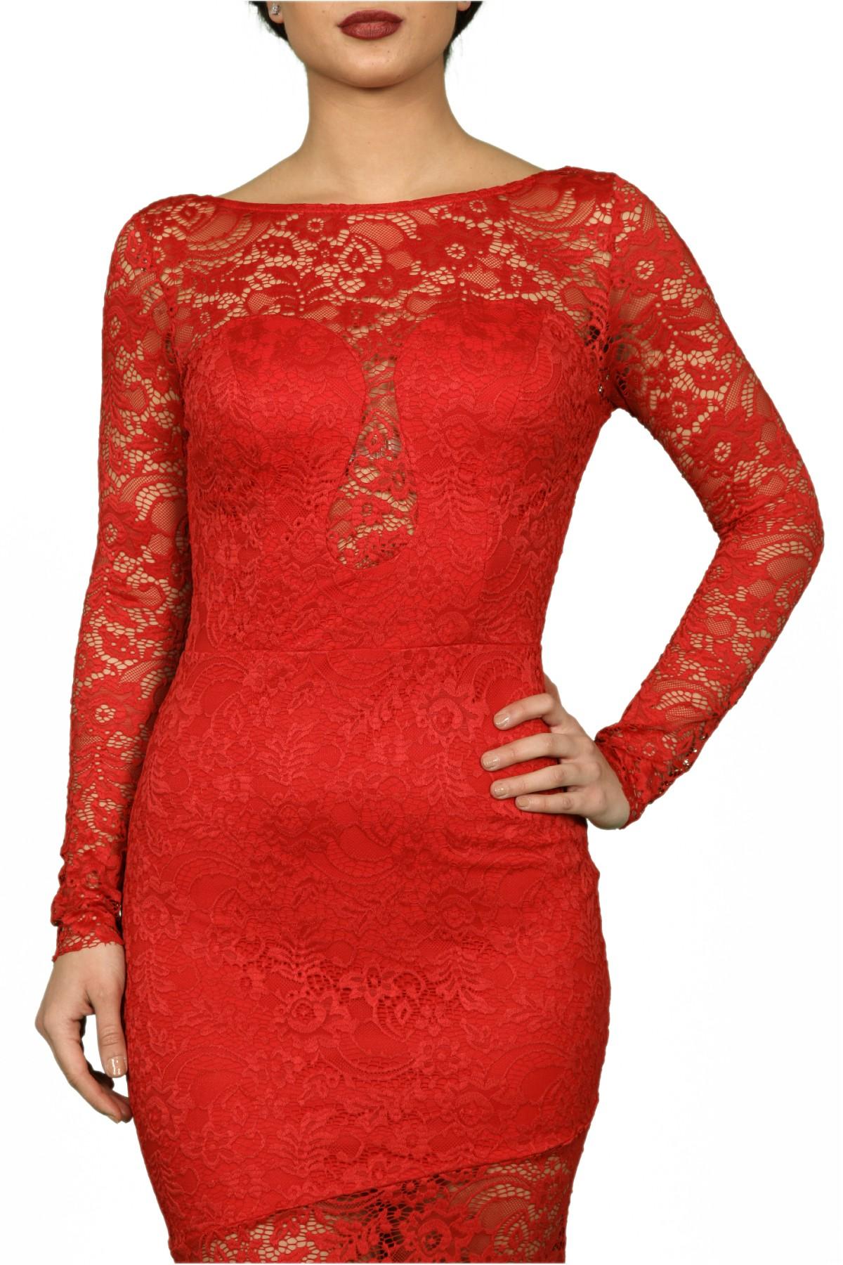 Red Lace Long Sleeve Maxi Dress