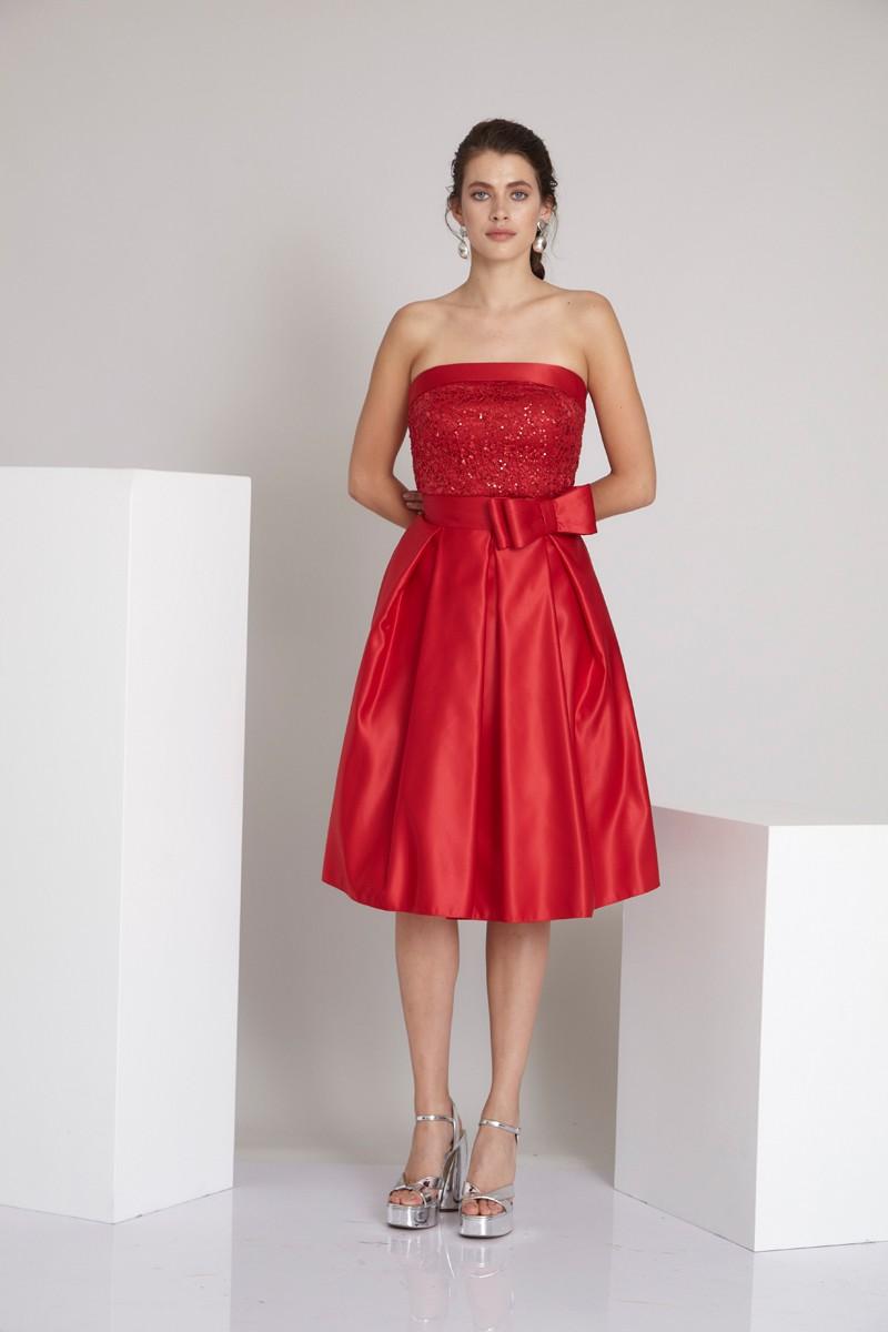Red Satin Strapless Mini Dress