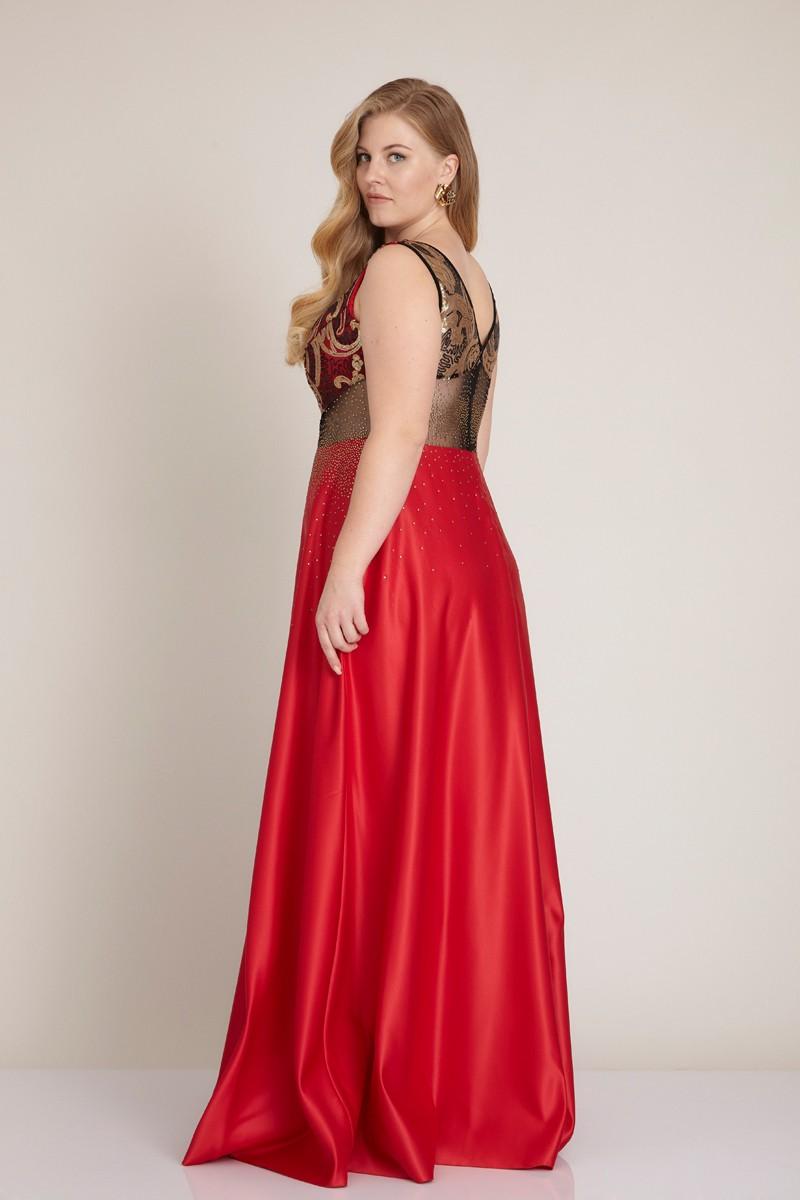 Red Plus Size Satin Sleeveless Maxi Dress