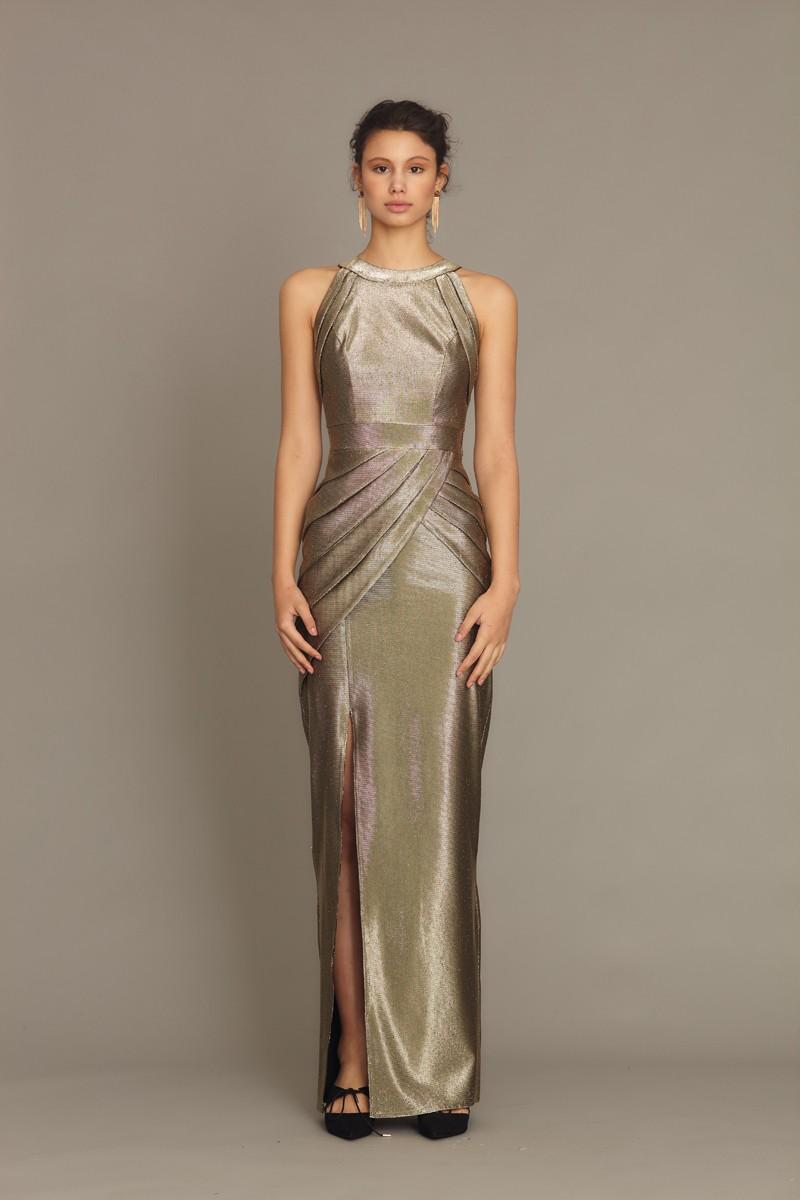 Gold Woven Sleeveless Maxi Dress