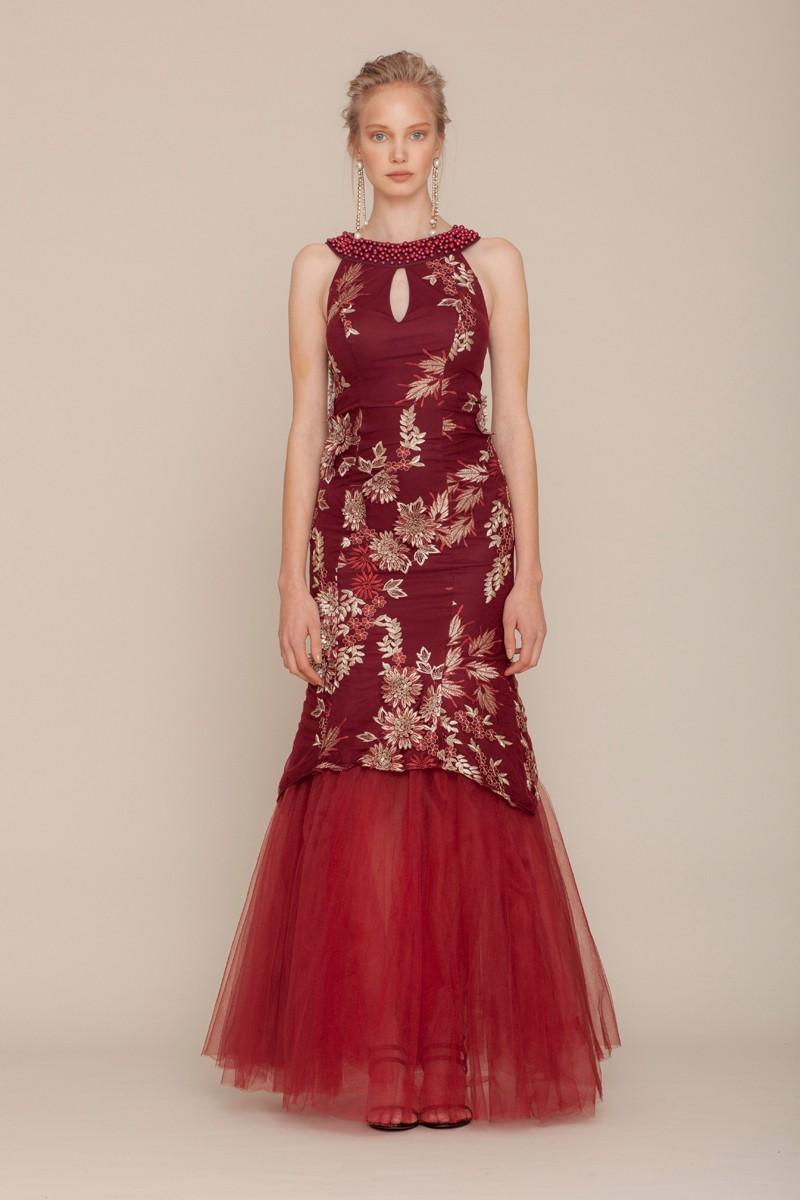Claret Red Lace Maxi Sleeveless Dress
