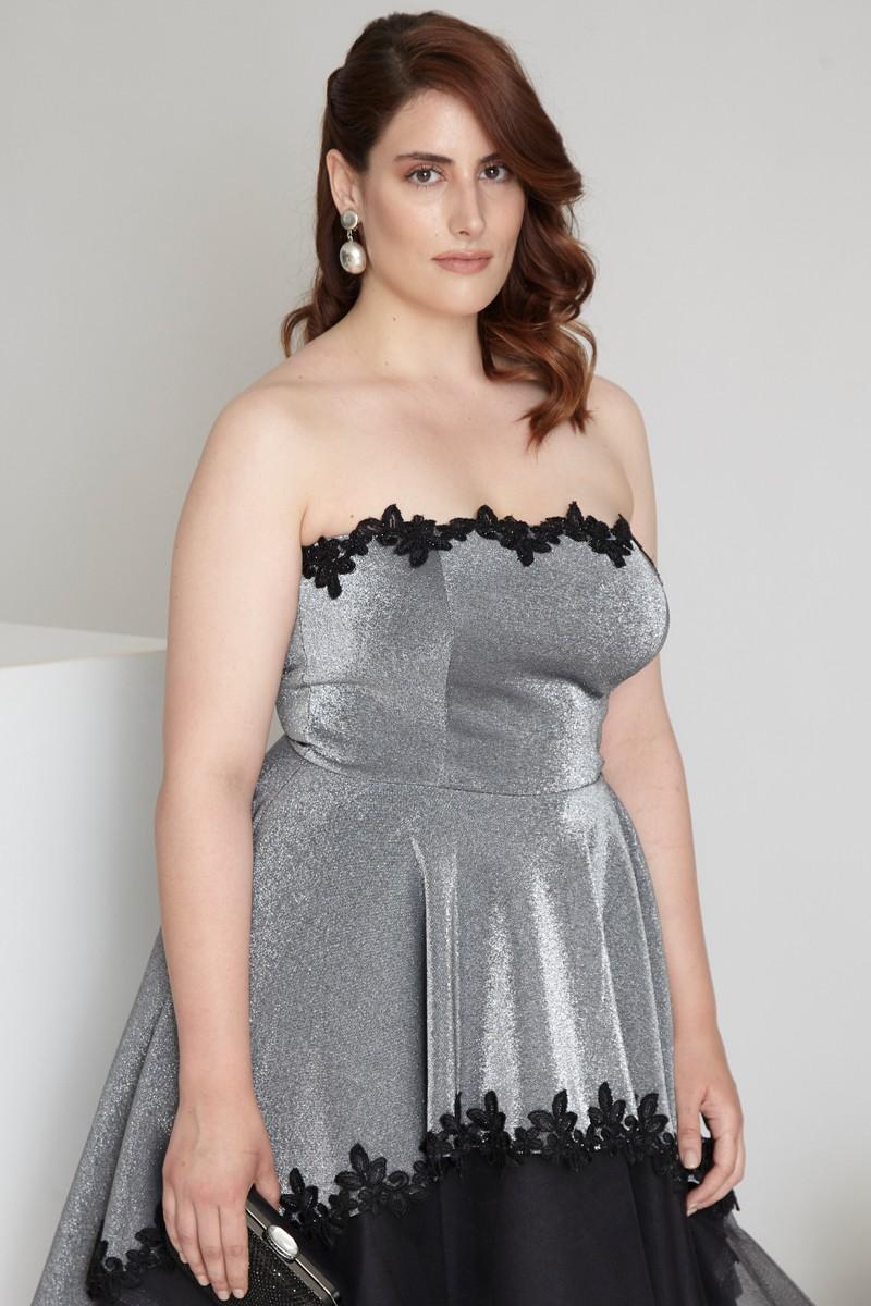 Silver Plus Size Knitted Mini Strapless Dress