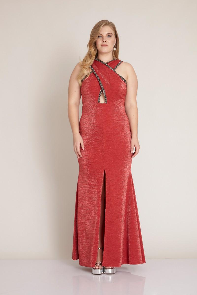 Red Plus Size Knitted Sleeveless Maxi Dress