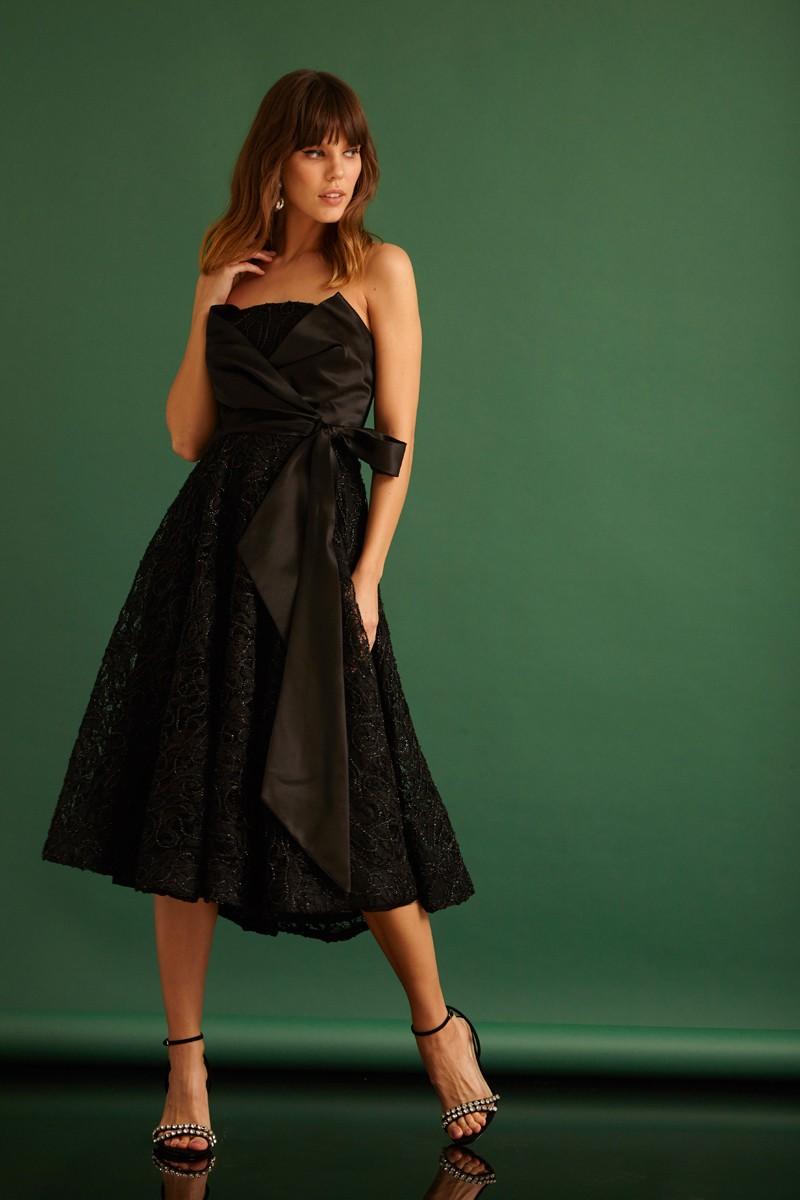 Black Satin Strapless Mini Dress