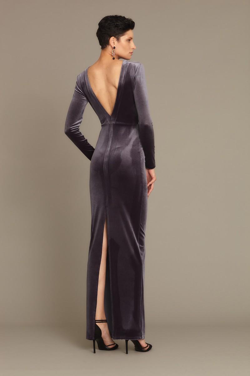 Grey Velvet Long Sleeve Maxi Dress