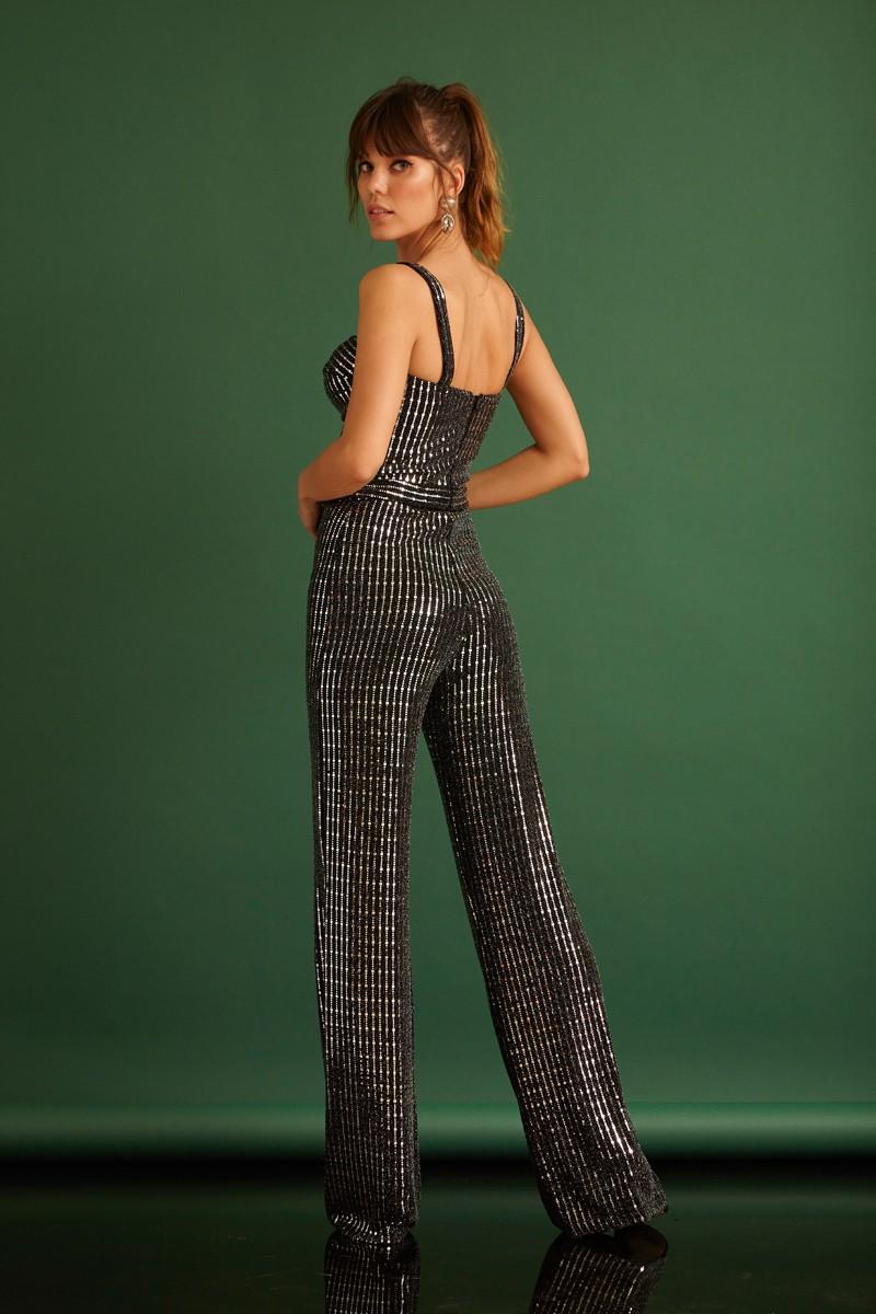 Silver Sequined Sleeveless Maxi Overall