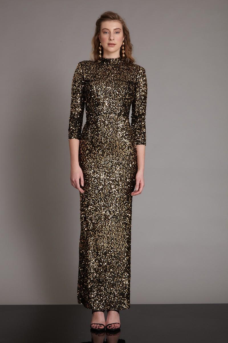 Sequined Long Sleeve Maxi Dress
